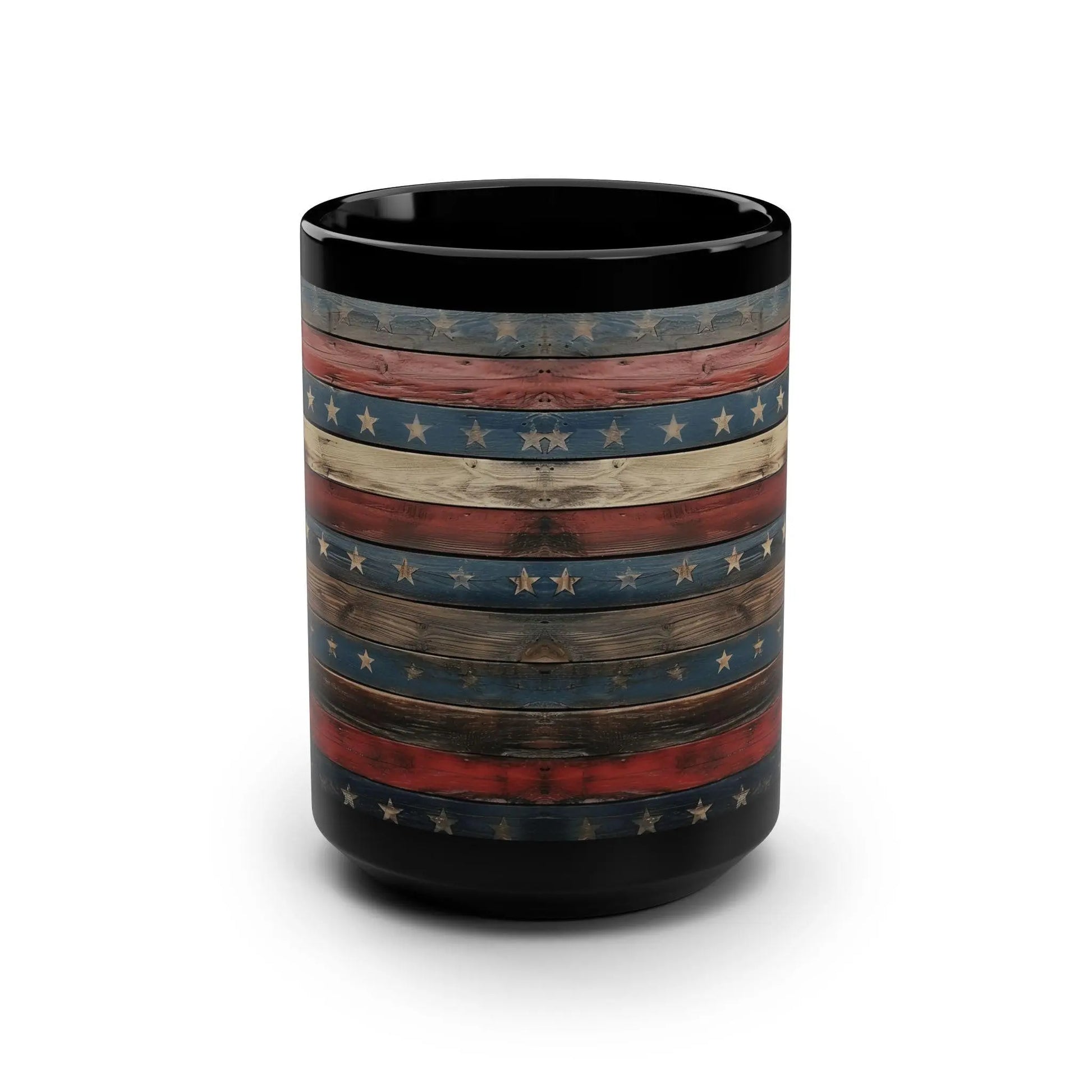 Patriotic Black Coffee Mug: Americana Decor, July 4th Gift Rainbow Chaos Art Studio