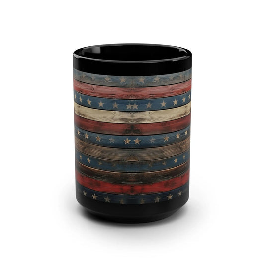 Patriotic Black Coffee Mug: Americana Decor, July 4th Gift Rainbow Chaos Art Studio
