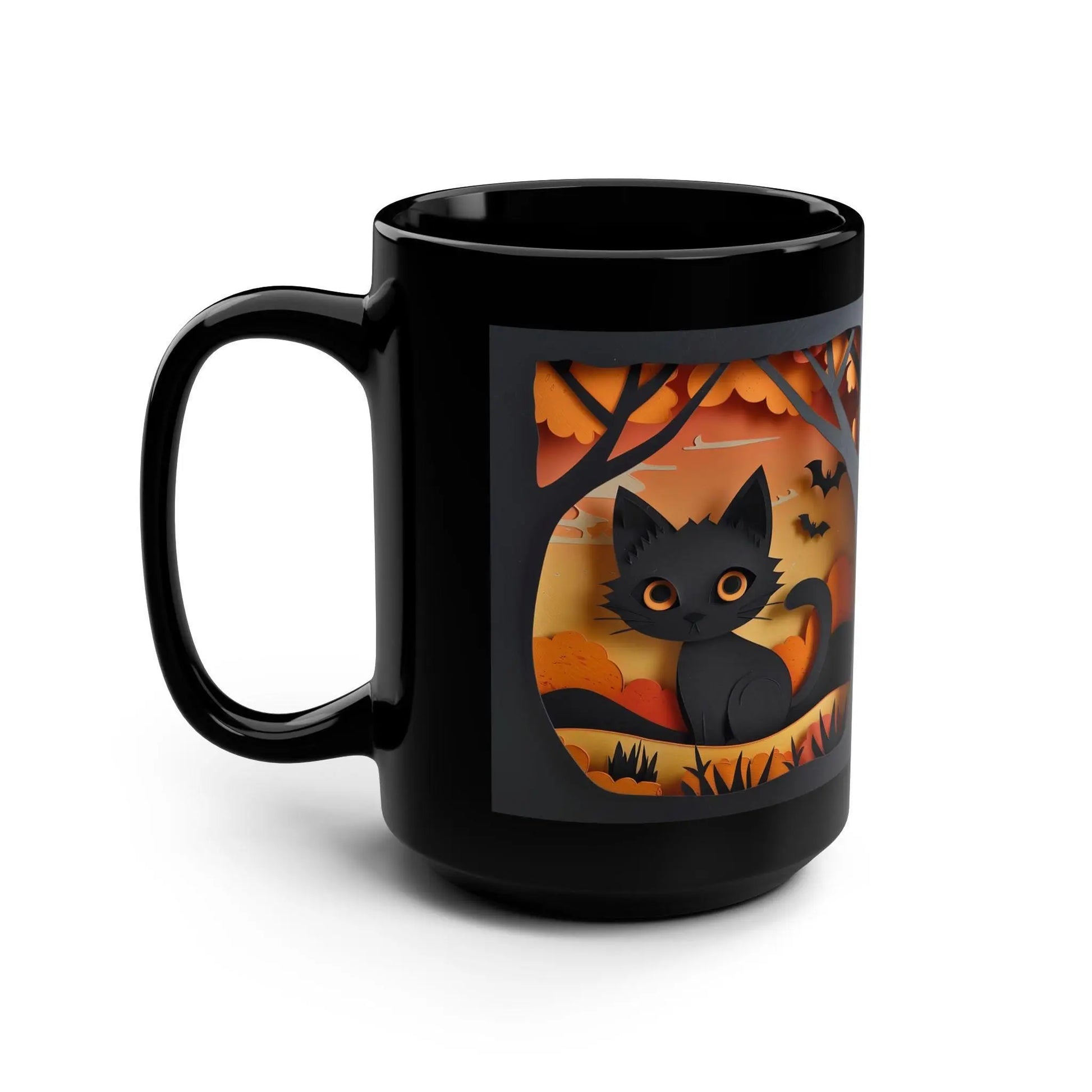 Halloween Cat Mug: Spooky Black Cat Coffee Cup, Fall Decor Rainbow Chaos Art Studio