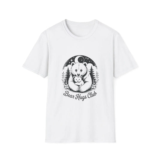 Bear Hugs Club T-Shirt: Unisex Softstyle Cotton Tee Rainbow Chaos Art Studio