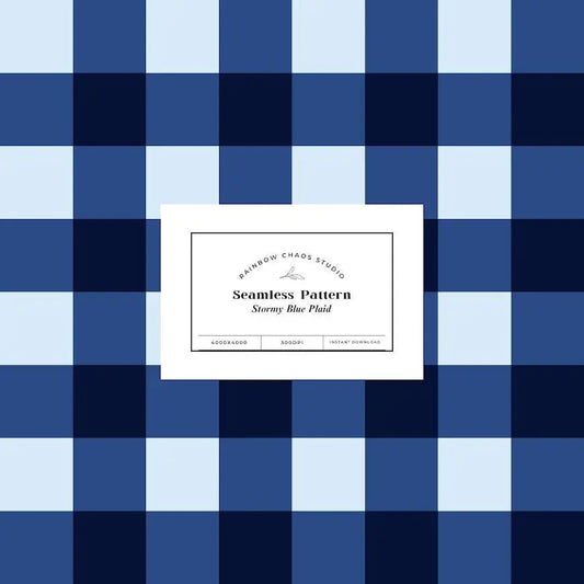 Stormy Blue Plaid Seamless Pattern: Autumn Vibes (PNG Digital Download 12x12 Rainbow Chaos Art Studio