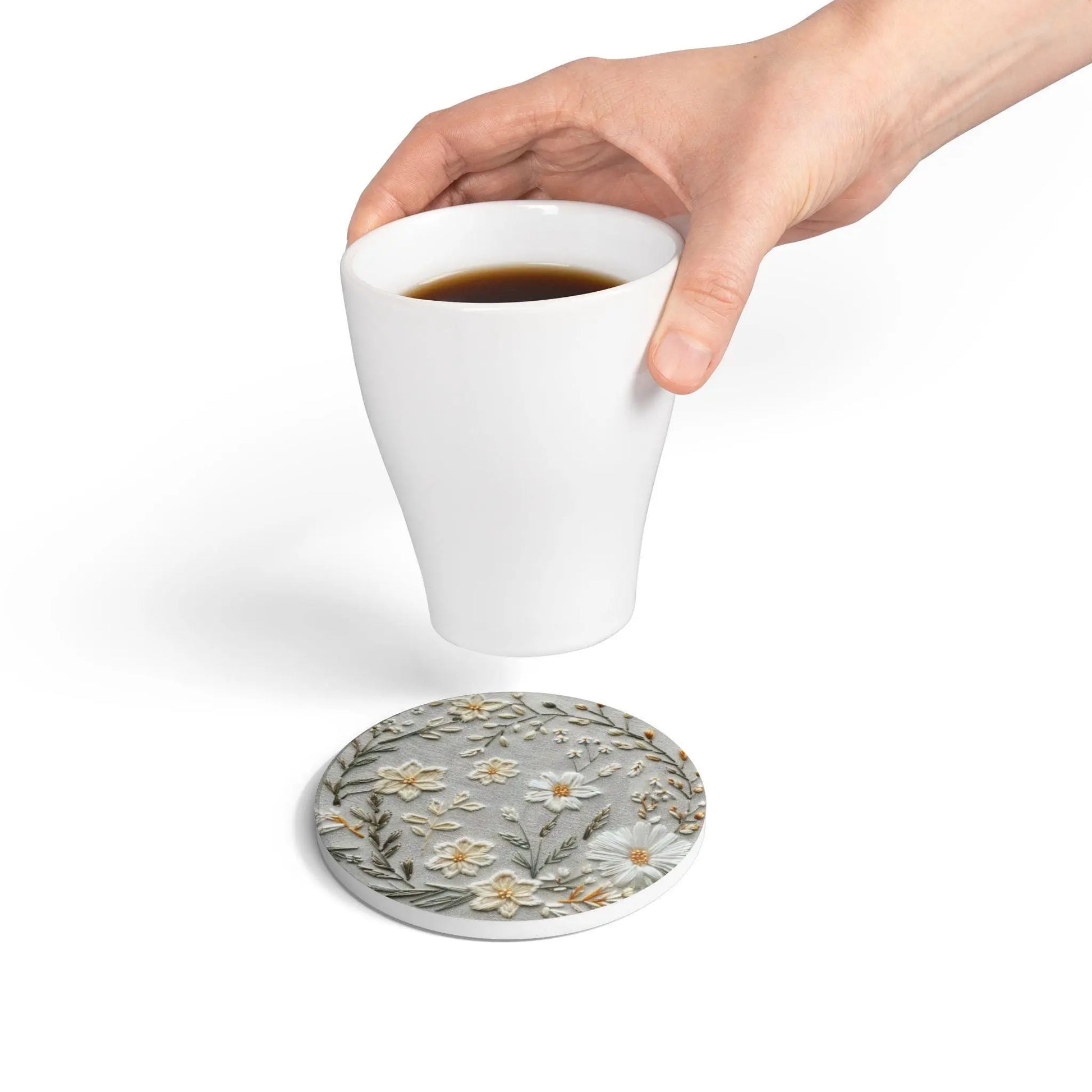 Floral Ceramic Coaster Set: Boho Drink Coasters with Cork Back Rainbow Chaos Art Studio