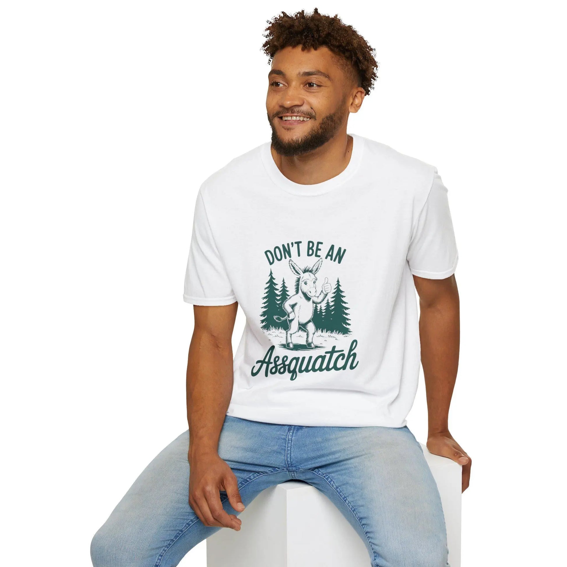 Funny "Don't Be An Assquatch" T-Shirt: Nature Lover Unisex Tee Rainbow Chaos Art Studio