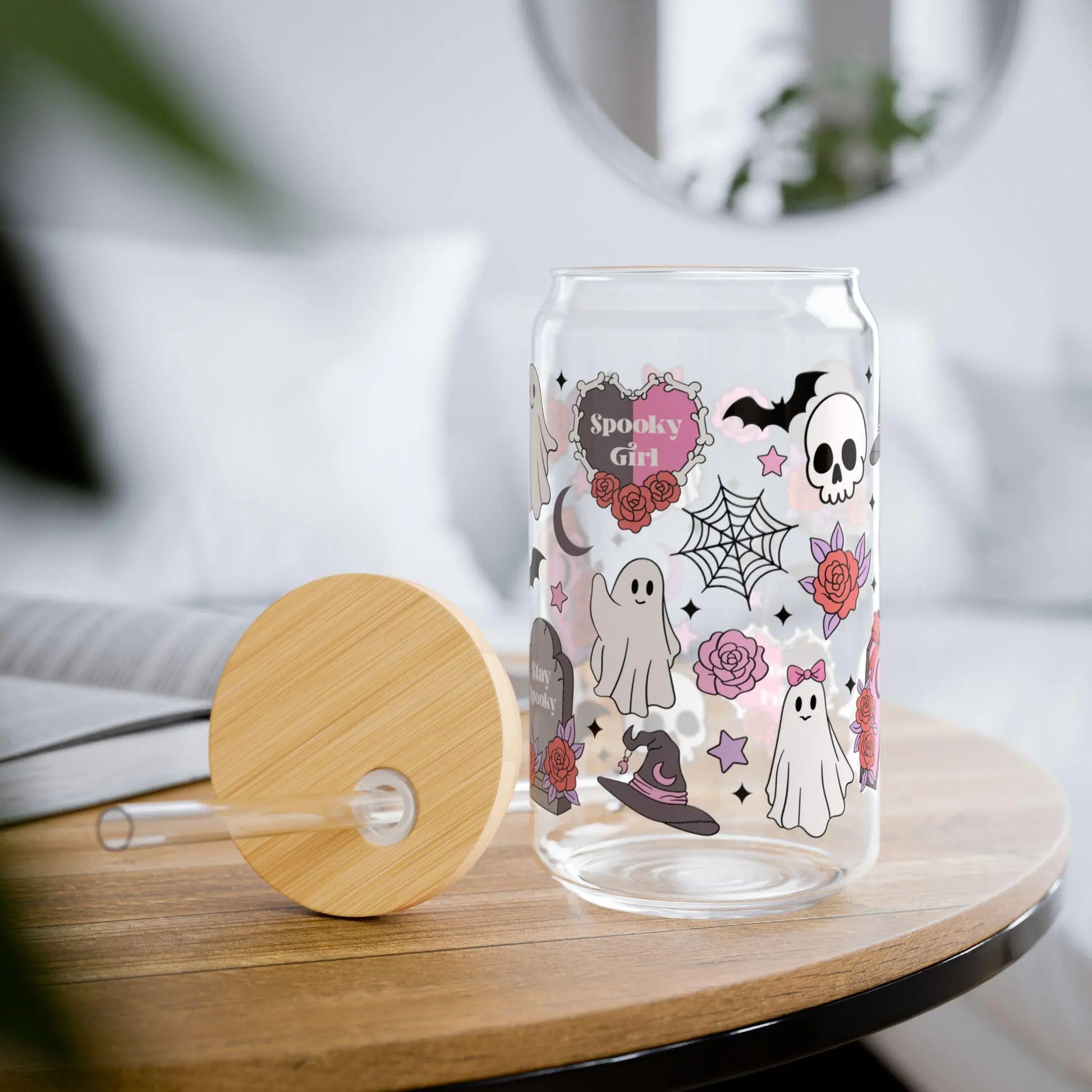 Halloween Sipper Glass: Ghostly Drinkware with Tritan Straw Rainbow Chaos Art Studio