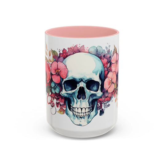 Floral Skull Coffee Mug | Unique Gift for Halloween, Day of the Dead, Skull Lovers, Artisan Coffee Drinkers Rainbow Chaos Art Studio