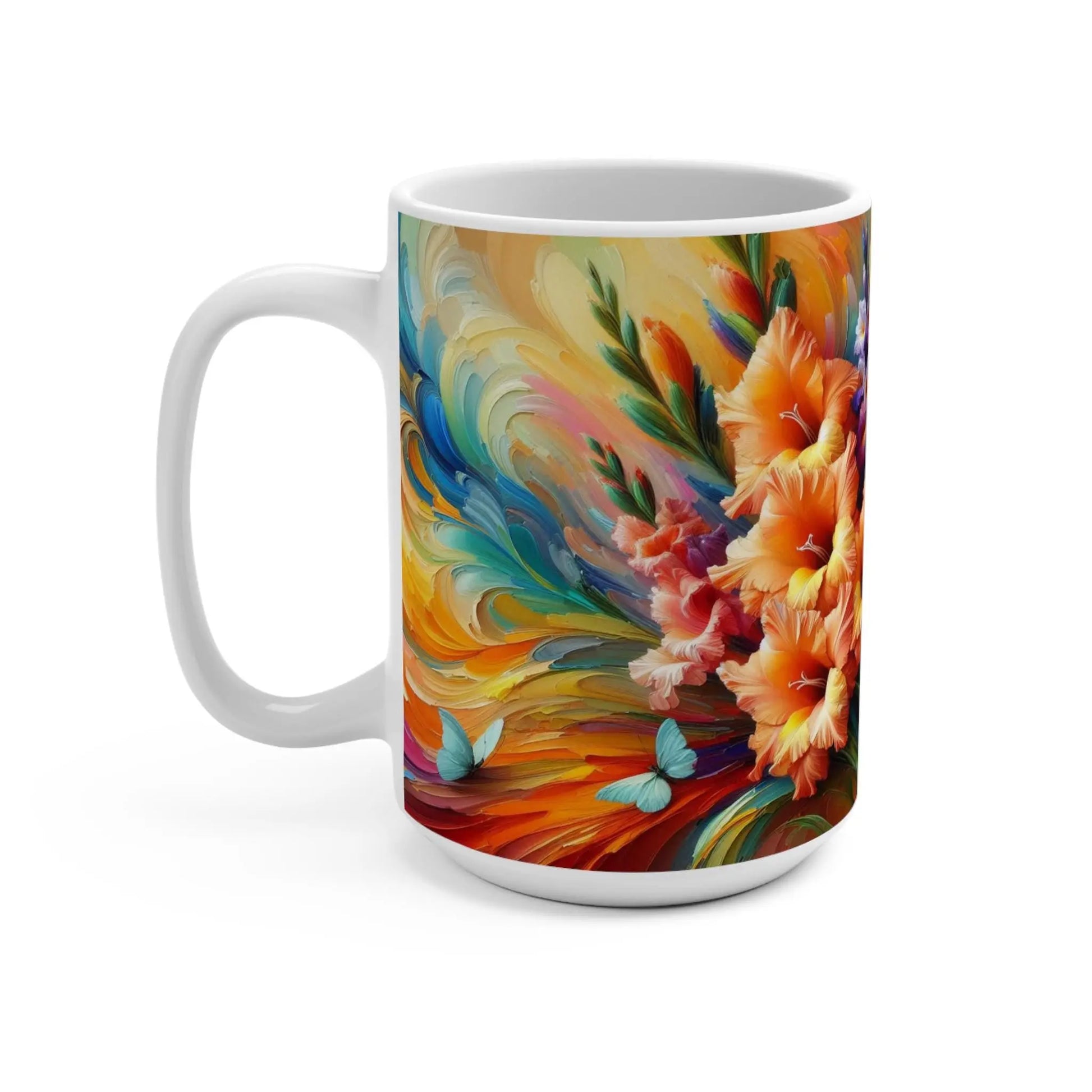 Tropical Floral Coffee Mug: Vibrant Ceramic Flower Art Drinkware Rainbow Chaos Art Studio