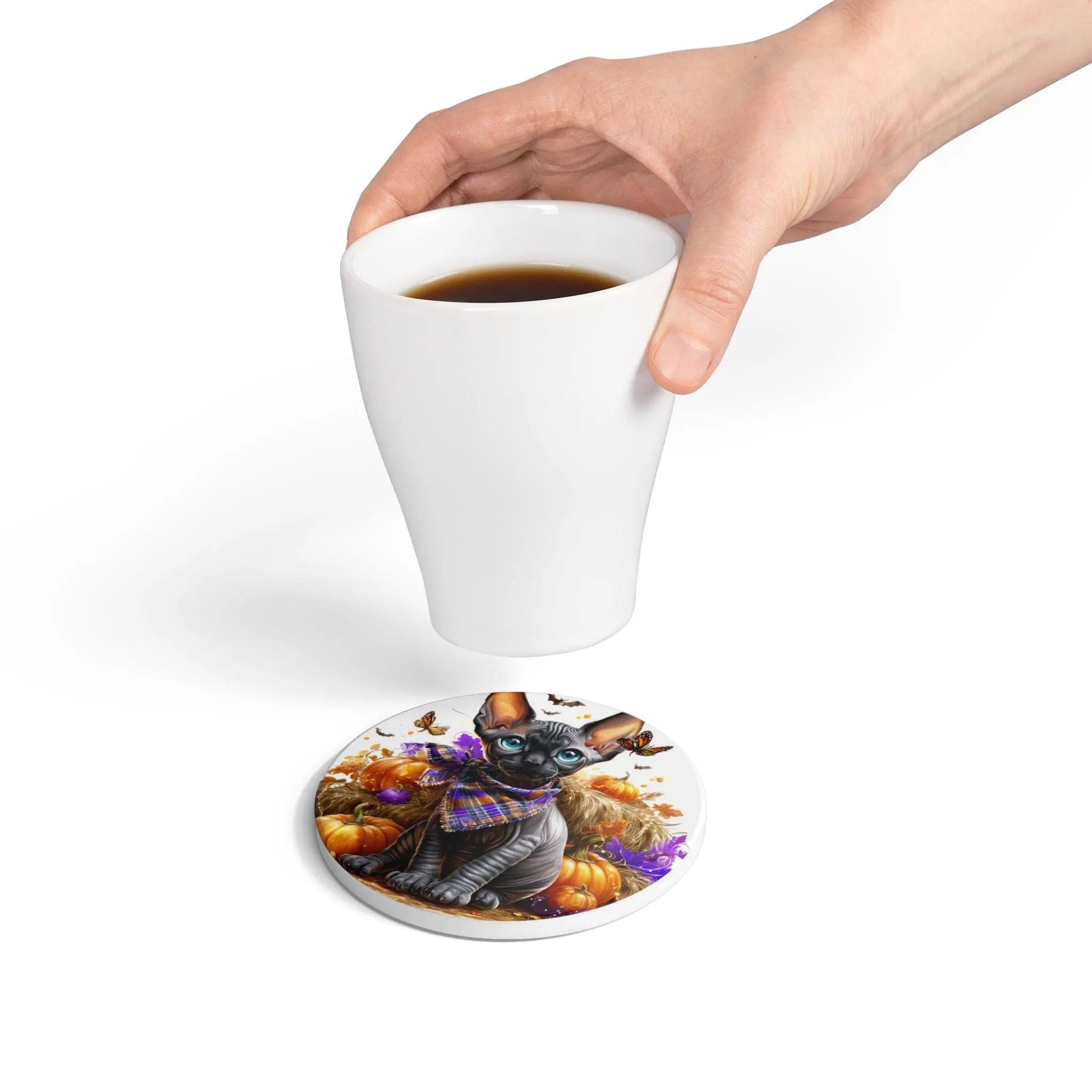 Sphynx Cat Ceramic Coaster: Autumn Decor, Pet Lover Gift Rainbow Chaos Art Studio