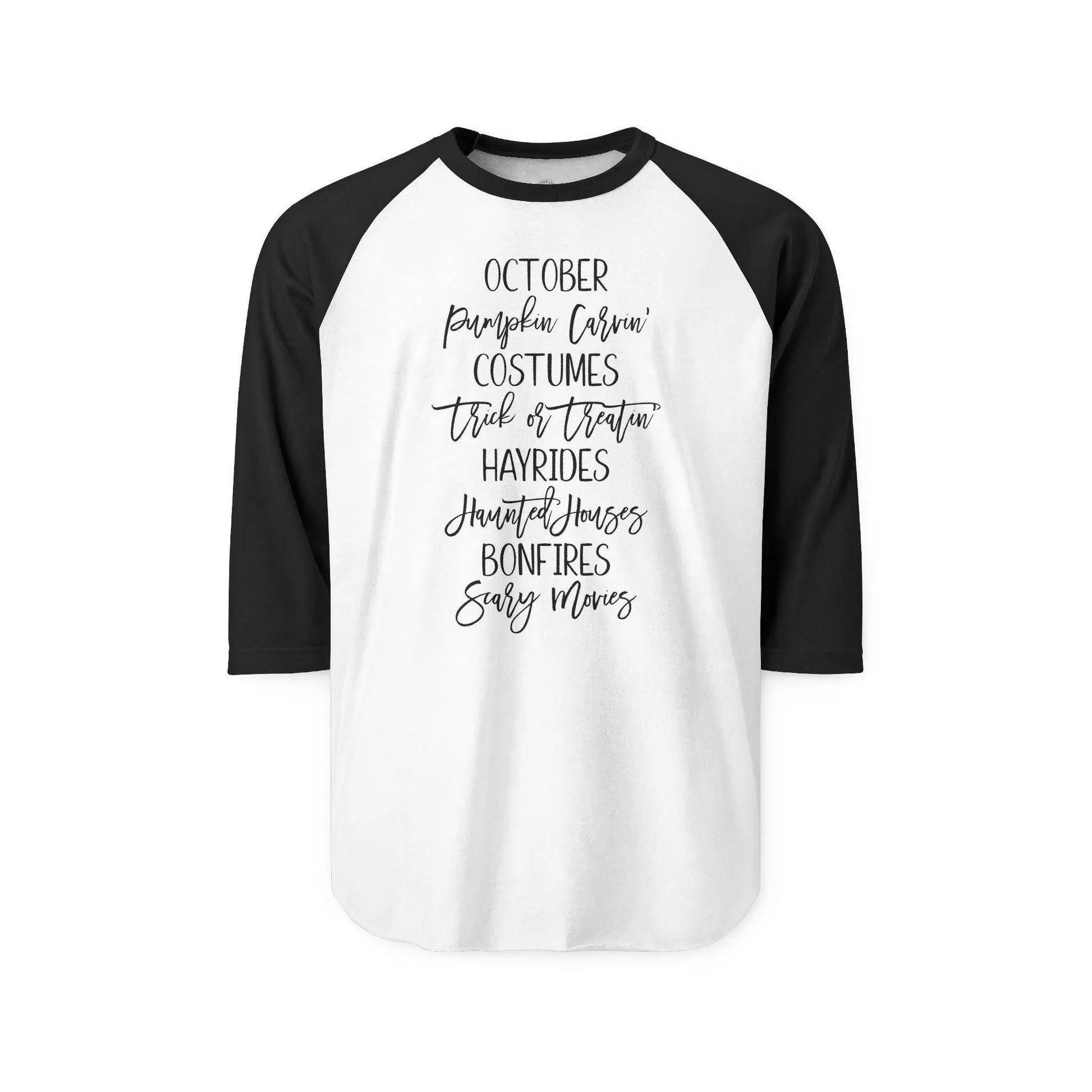 October Celebration Raglan Shirt, Unisex Fall Tee, Halloween Shirt, Cozy Autumn Apparel, Perfect for Hayrides & Bonfires Rainbow Chaos Art Studio