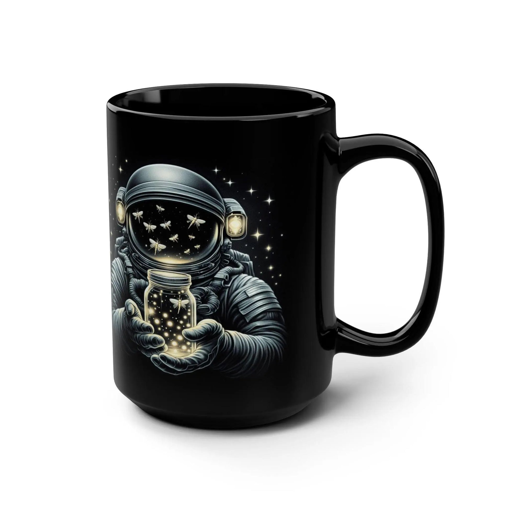 Astronaut Dream Black Coffee Mug: Cosmic Space Lover Gift Rainbow Chaos Art Studio