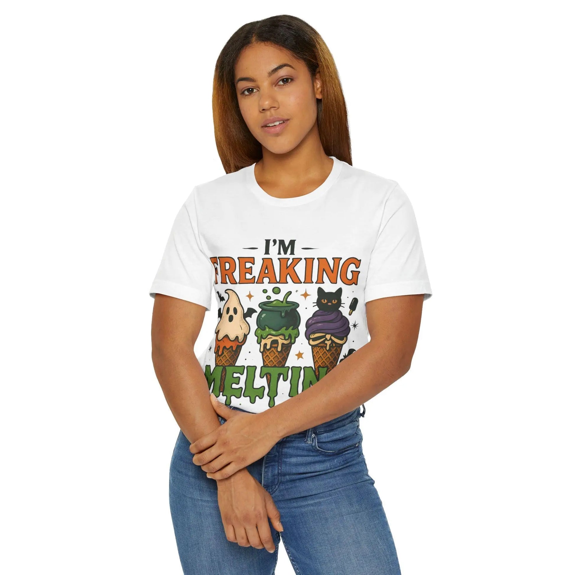 Halloween Cat Ice Cream T-Shirt: Funny Spooky Graphic Tee Rainbow Chaos Art Studio