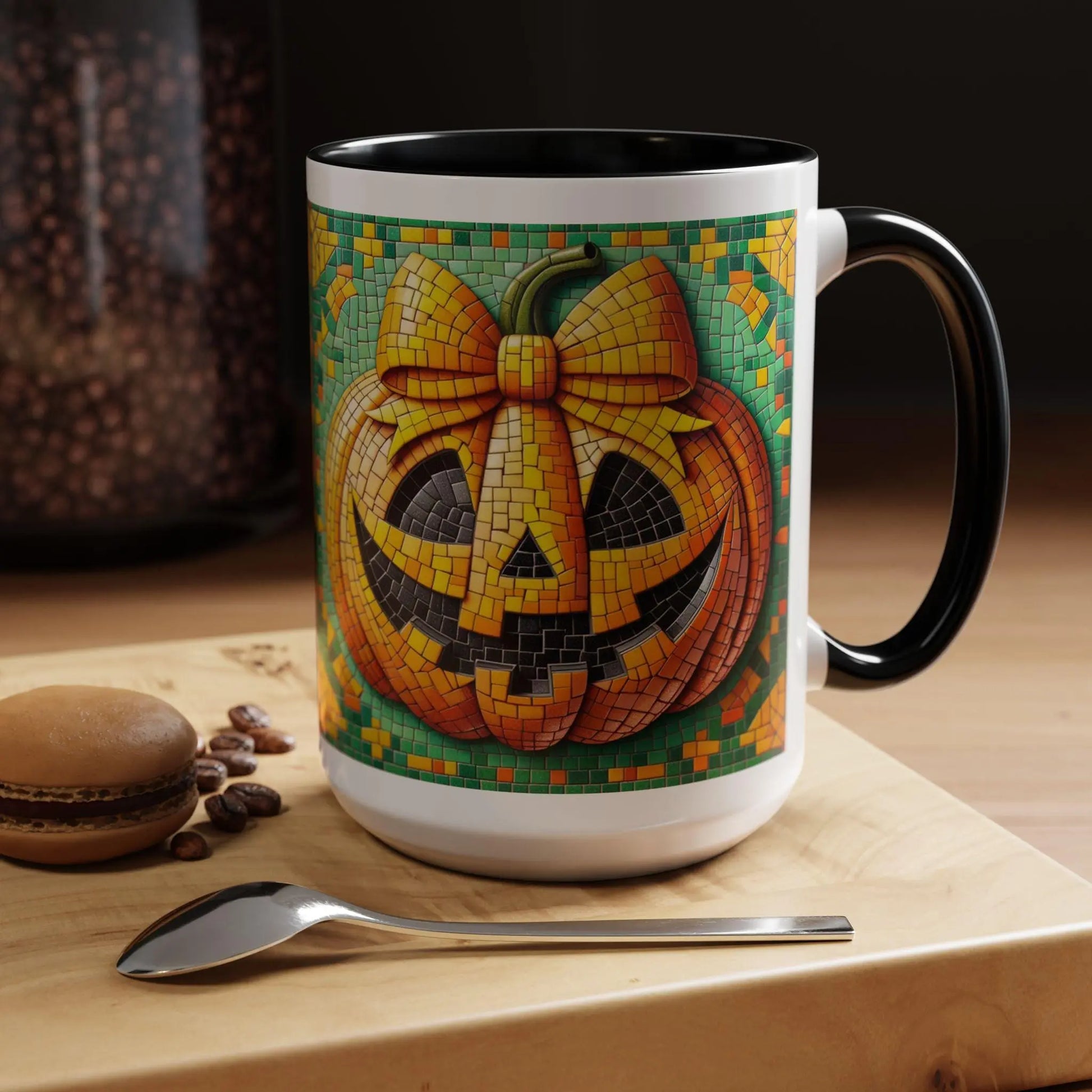 Halloween Pumpkin Accent Coffee Mug, Festive Drinkware, Jack-O-Lantern Porcelain, Fall Decor, Spooky Kitchen Gift Rainbow Chaos Art Studio