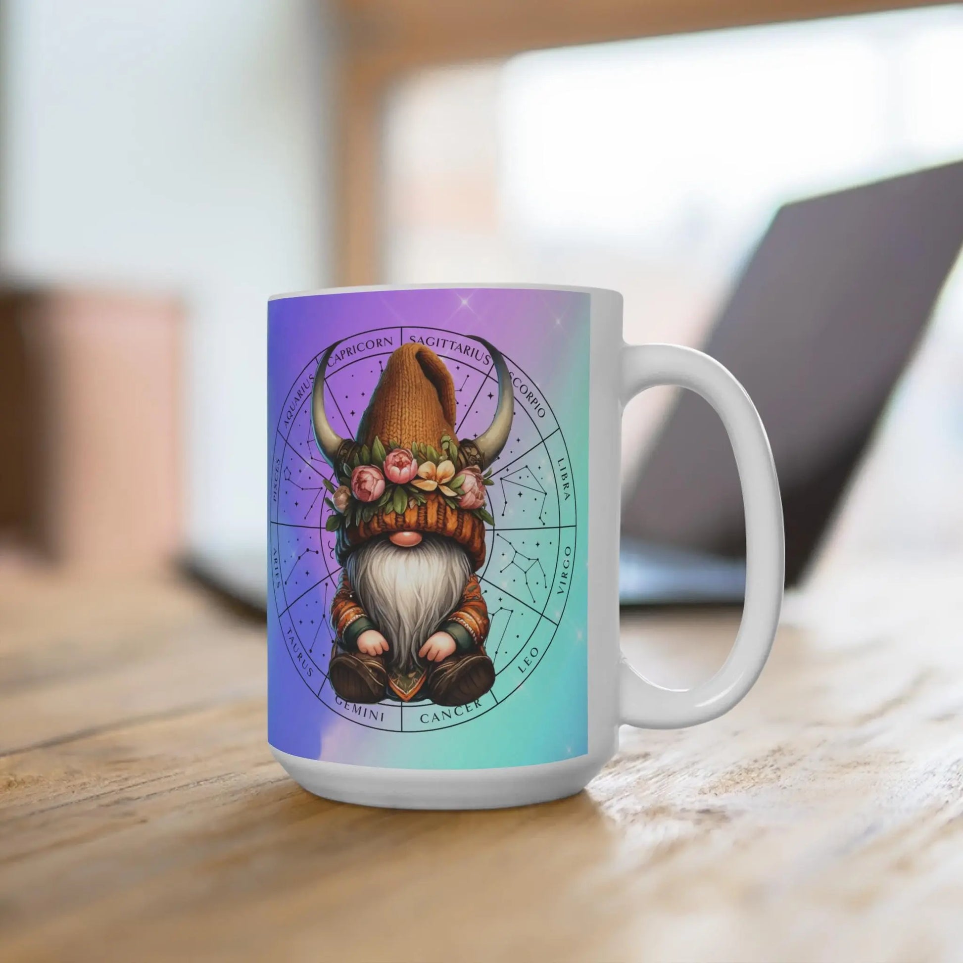 TAURUS - Zodiac Gnome Mug 15oz, Taurus, Cute Coffee Cup, Astrology Gift, Novelty Tea Mug, Birthday Present Rainbow Chaos Art Studio