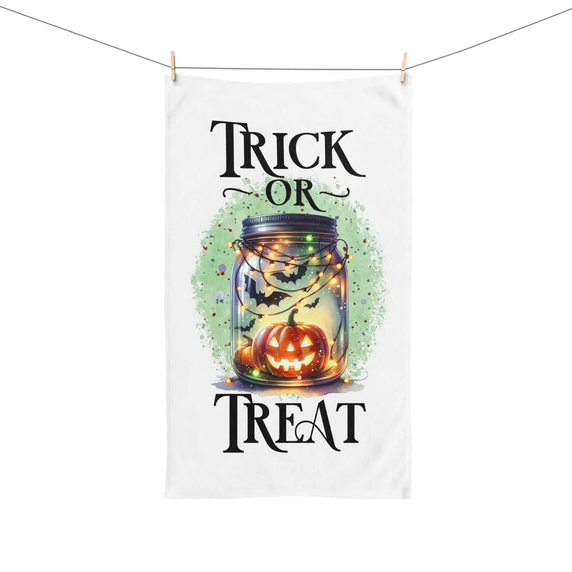 Halloween Hand Towel: Spooky Pumpkin & Bats Kitchen Decor Rainbow Chaos Art Studio