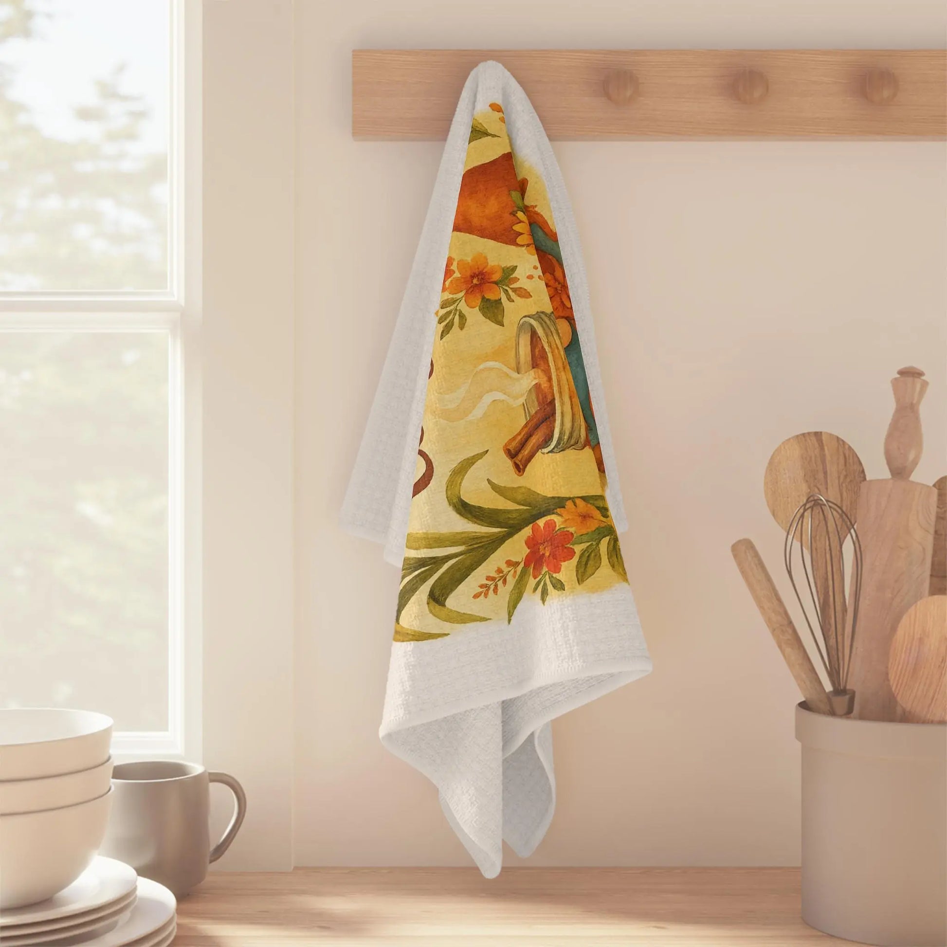 Autumn Gnome Tea Towel: Microfiber Fall Kitchen Decor Rainbow Chaos Art Studio