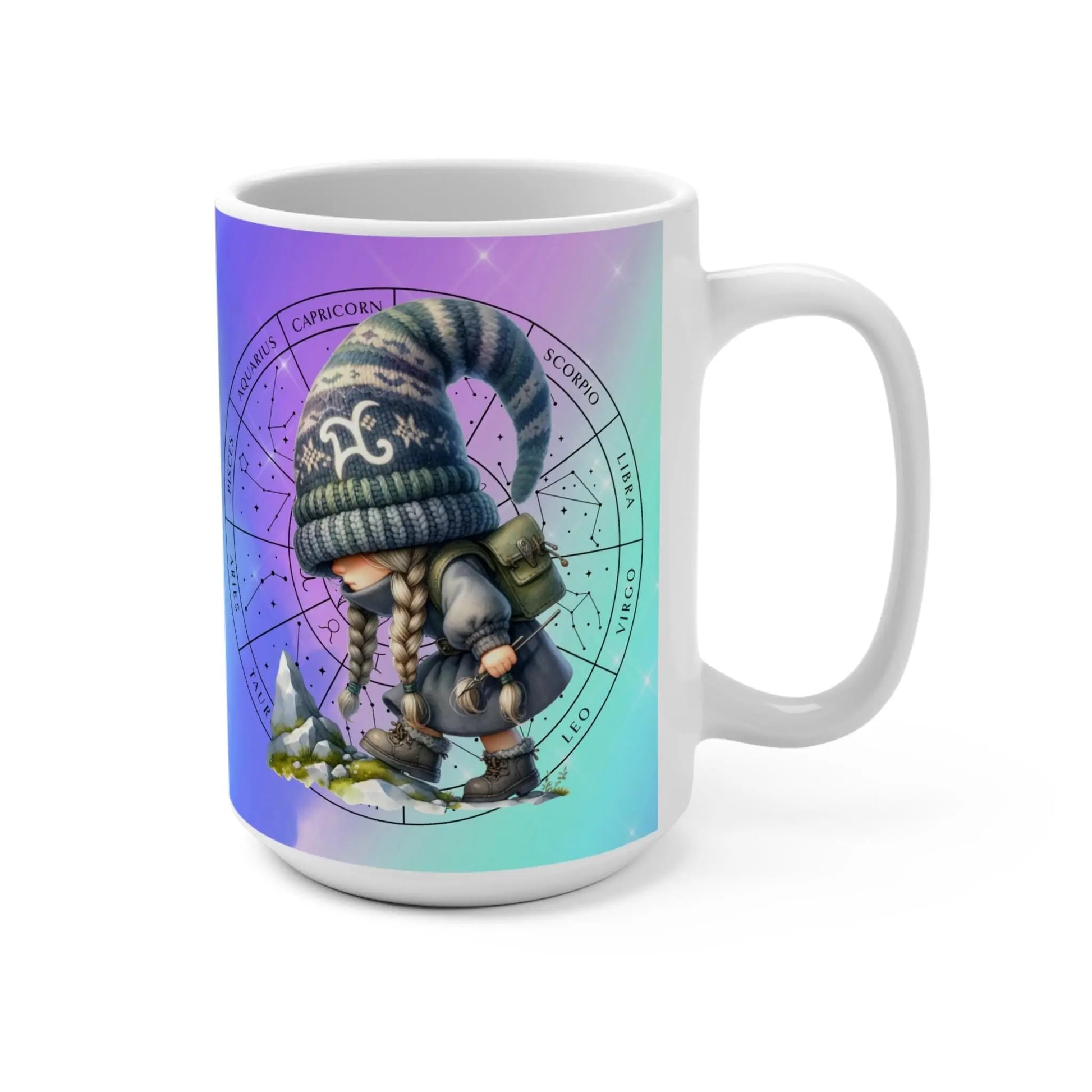 CAPRICORN - Zodiac Gnome Mug, Capricorn, Cute Coffee Cup, Birthday Gift - 15oz Ceramic Cup, Astrology Tea Mug, Personalized Drinkware Rainbow Chaos Art Studio