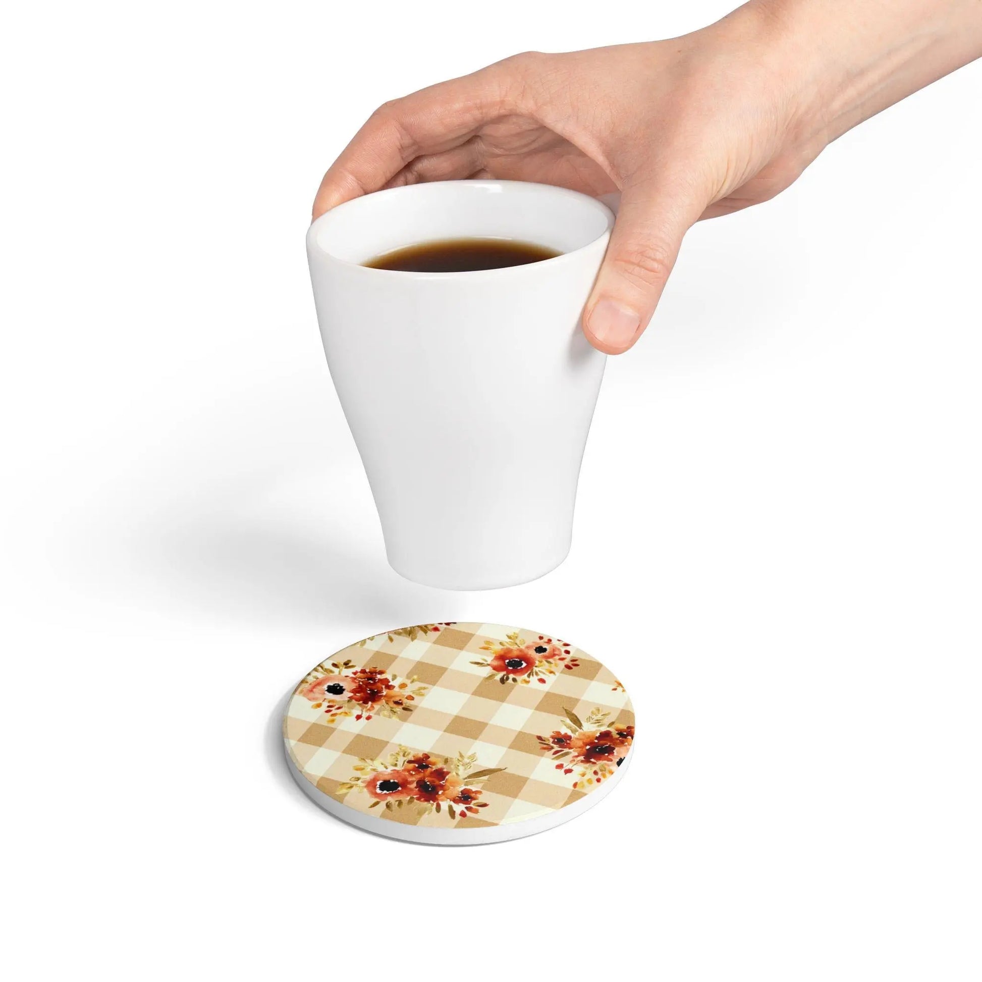 Floral Ceramic Coaster Set: Rustic Table Decor Rainbow Chaos Art Studio