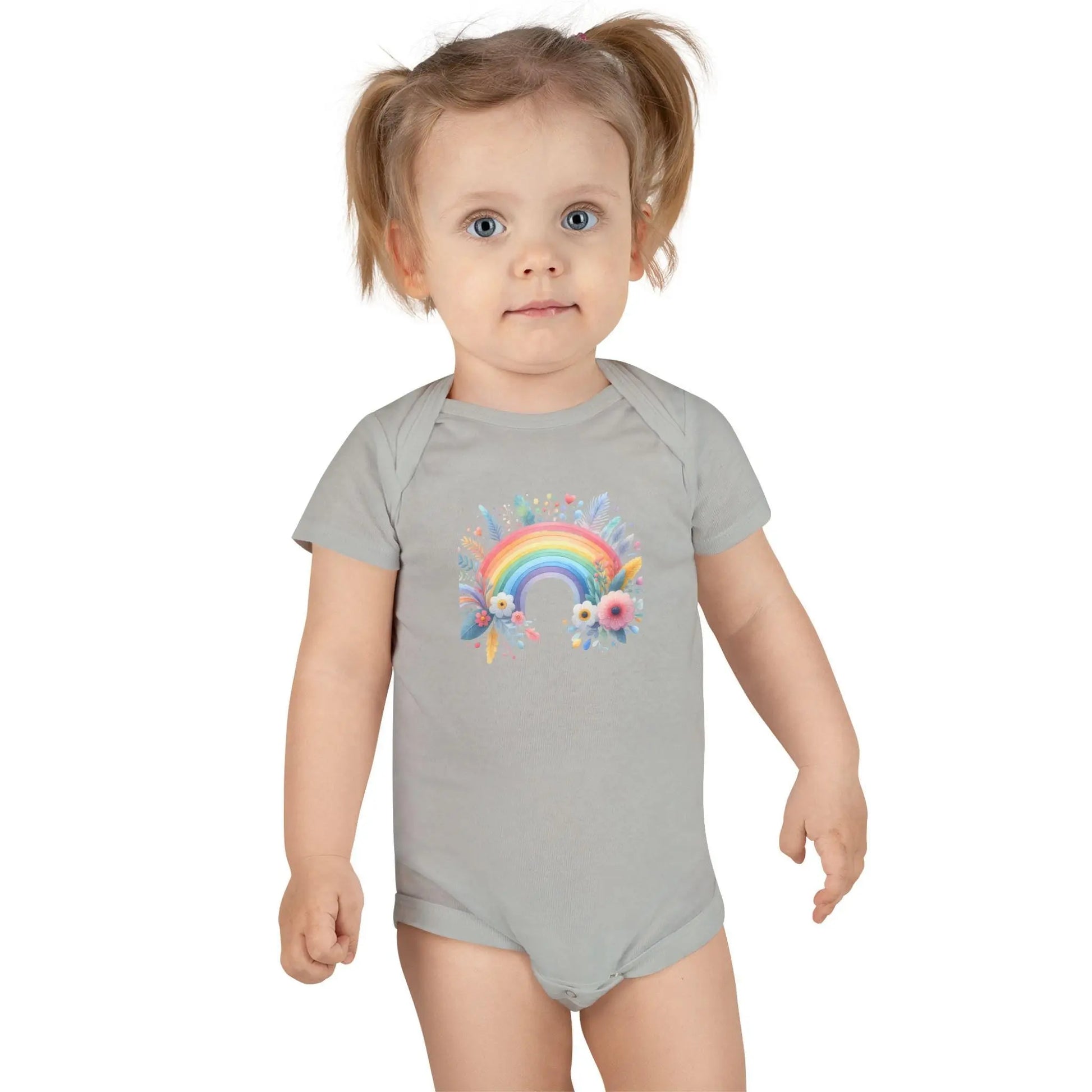 Rainbow Floral Baby Girl Onesie: 100% Cotton Infant Outfit Rainbow Chaos Art Studio