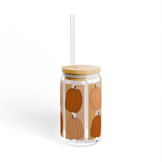 Pumpkin Spice Sipper Glass: 16oz Fall Beverage Container with Straw Rainbow Chaos Art Studio