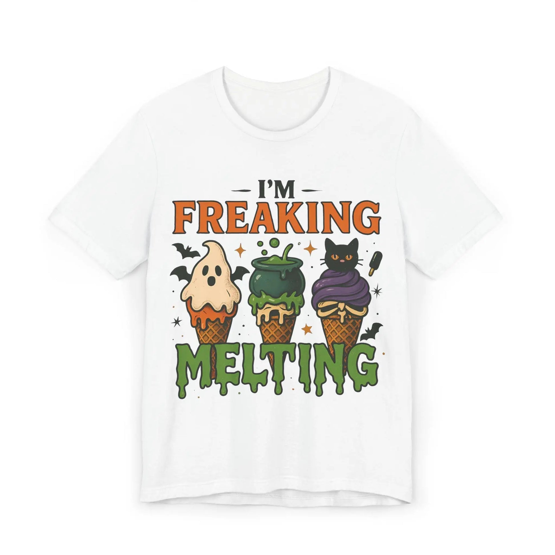 Halloween Cat Ice Cream T-Shirt: Funny Spooky Graphic Tee Rainbow Chaos Art Studio