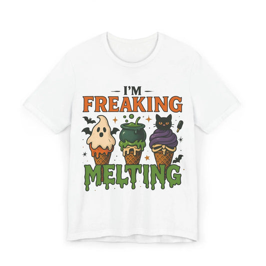 Halloween Cat Ice Cream T-Shirt: Funny Spooky Graphic Tee Rainbow Chaos Art Studio