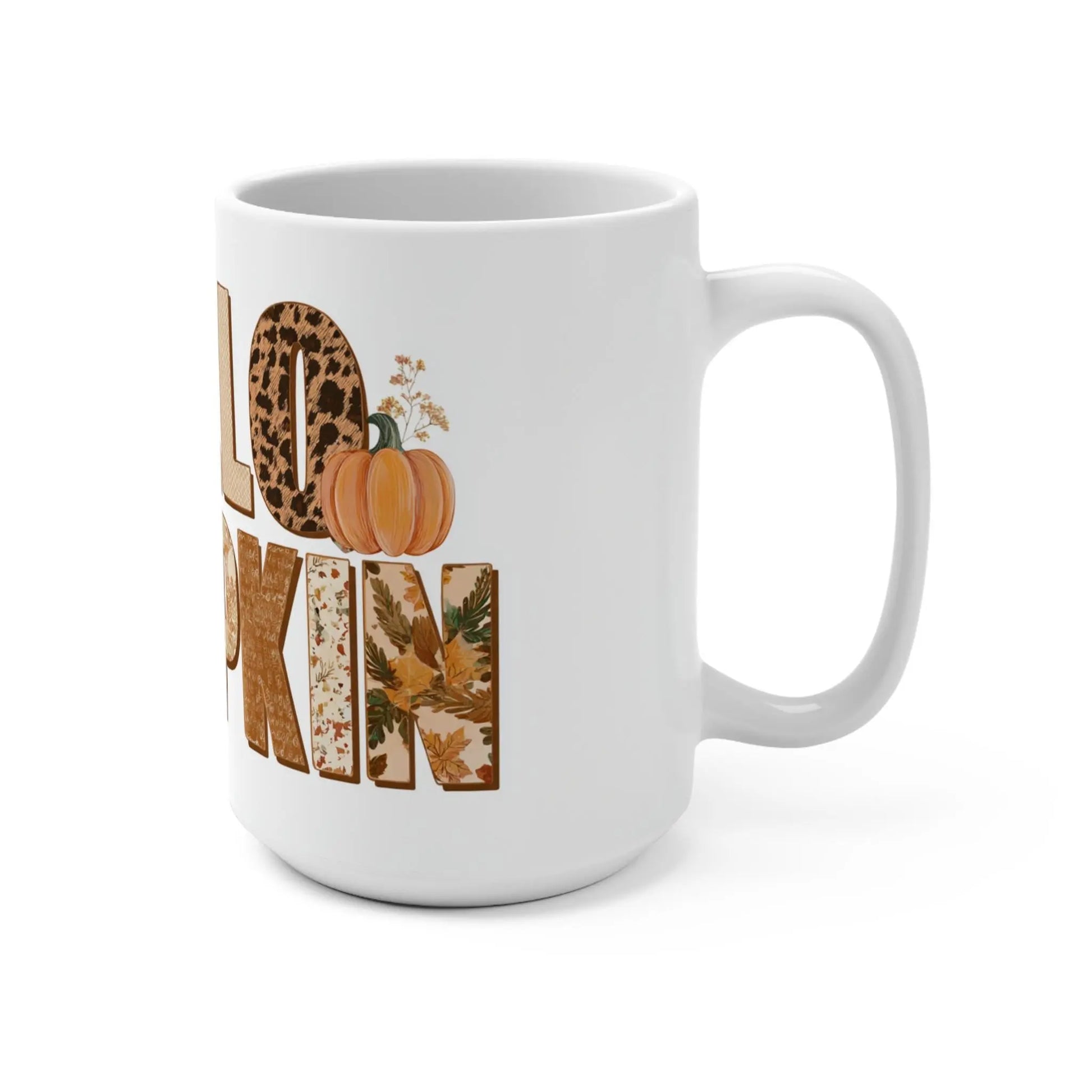 Hello Pumpkin Fall Mug: Autumn Coffee Cup, Thanksgiving Gift Rainbow Chaos Art Studio