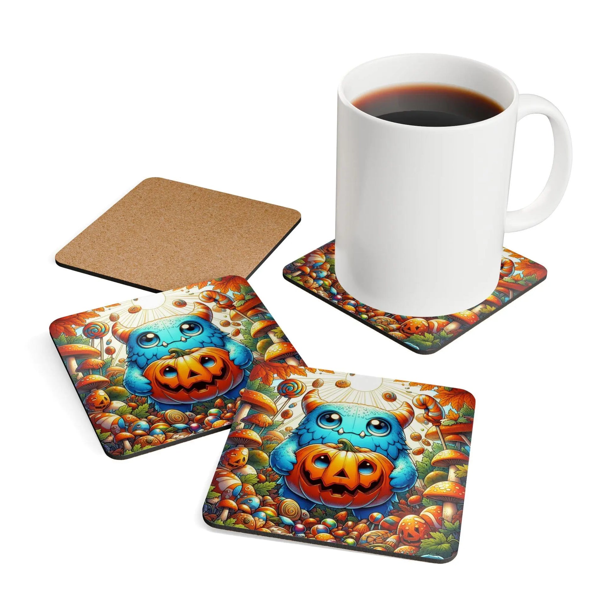 Whimsical Halloween Coaster Set, Cute Home Decor, Fall Tableware, Party Supplies, Unique Gift Idea Rainbow Chaos Art Studio