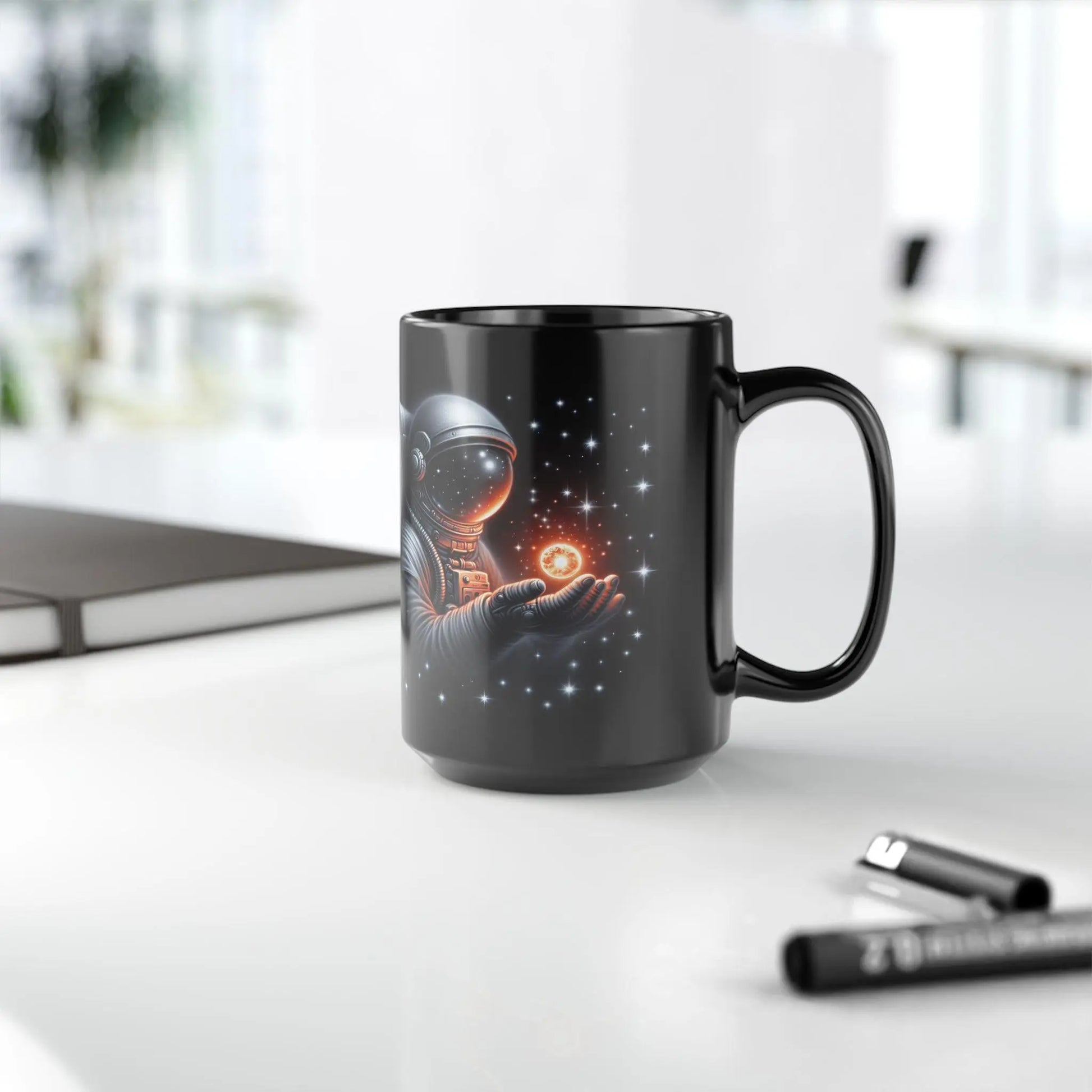 Cosmic Astronaut Coffee Mug: Sci-Fi Space Lover Gift Rainbow Chaos Art Studio