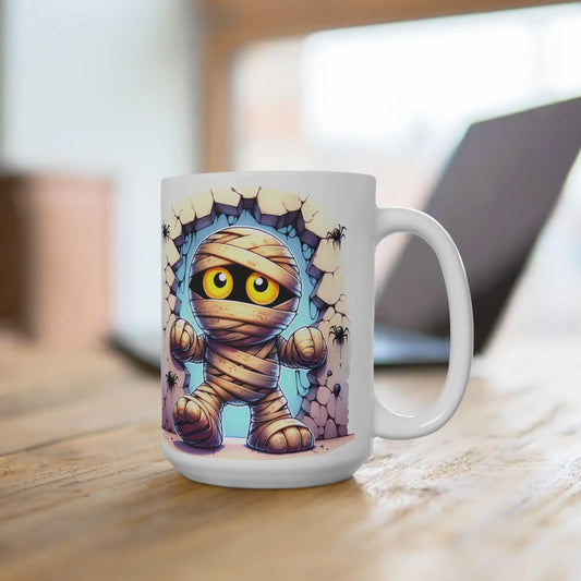 Whimsical Mummy Mug: Halloween Coffee Cup, Spooky Decor Rainbow Chaos Art Studio