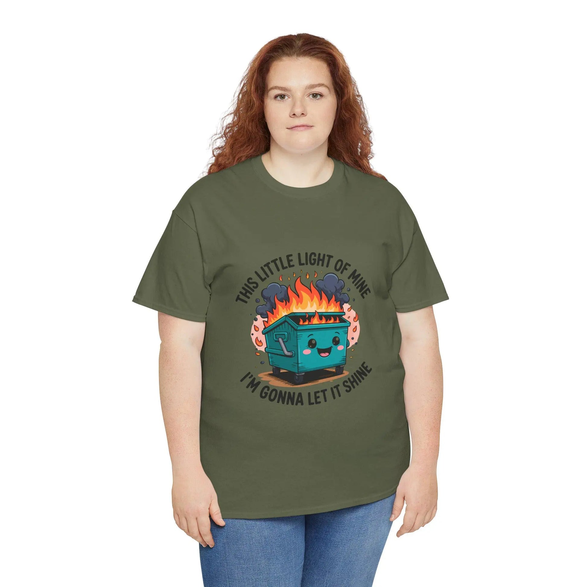 Dumpster Fire Graphic T-Shirt: Eco-Friendly Humor Tee Rainbow Chaos Art Studio