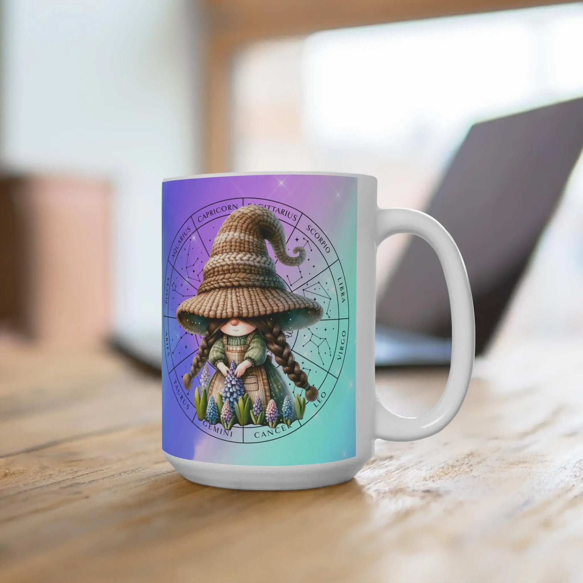 VIRGO - Zodiac Gnome Mug, Virgo Coffee Mug, Cute Ceramic Cup, Unique Birthday Gift, Astrology Drinkware, Horoscope Tea Cup Rainbow Chaos Art Studio
