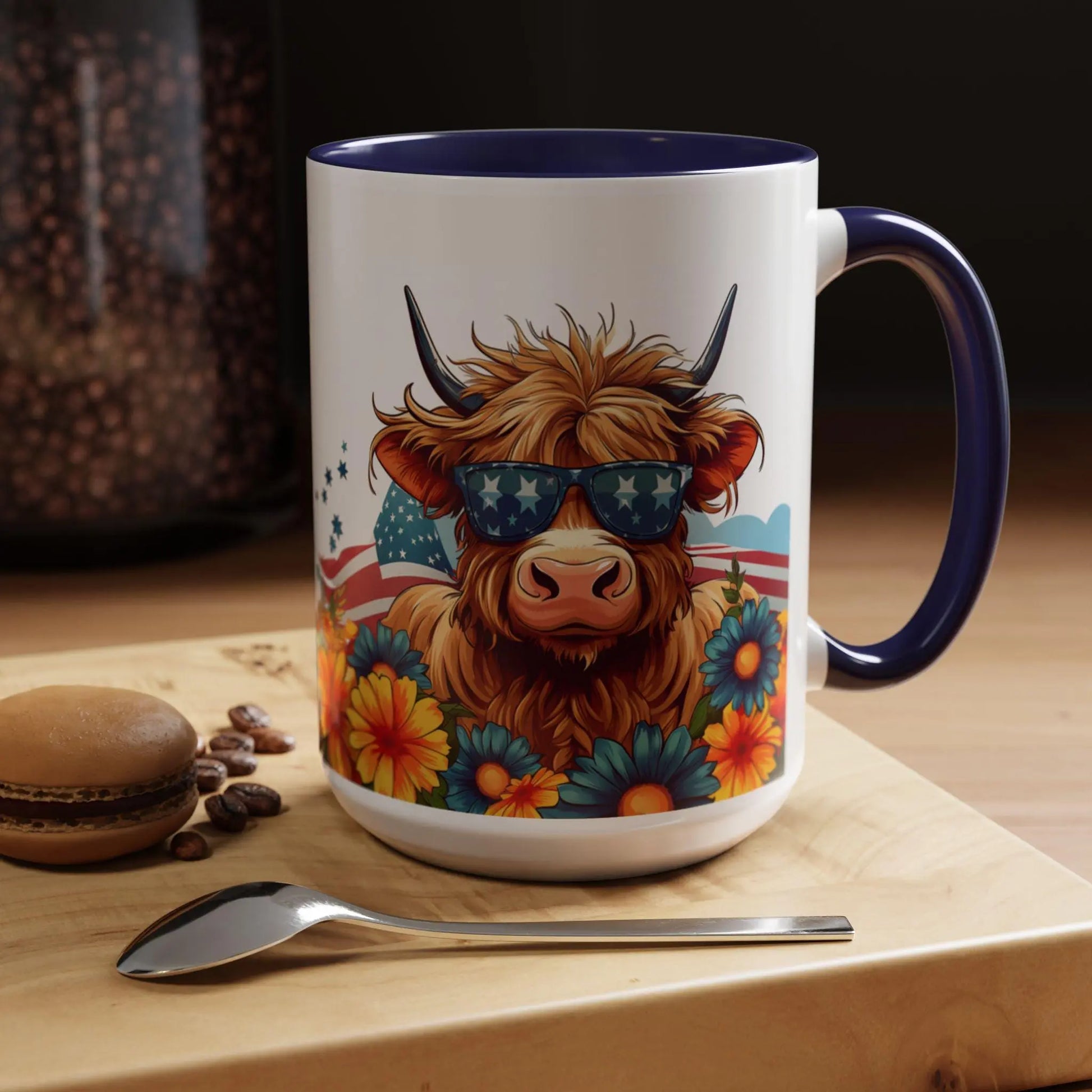Boho Floral Highland Cow Coffee Mug: Unique Home Decor Rainbow Chaos Art Studio