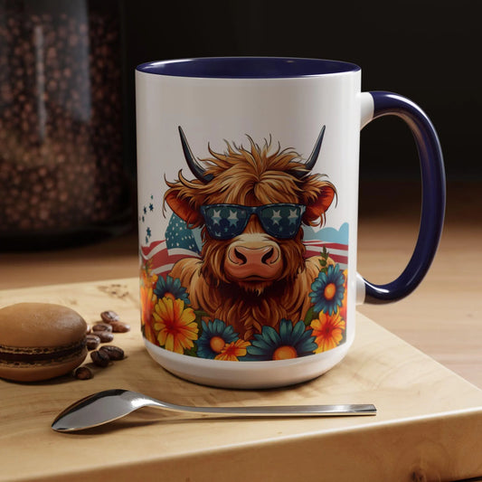 Boho Floral Highland Cow Coffee Mug: Unique Home Decor Rainbow Chaos Art Studio