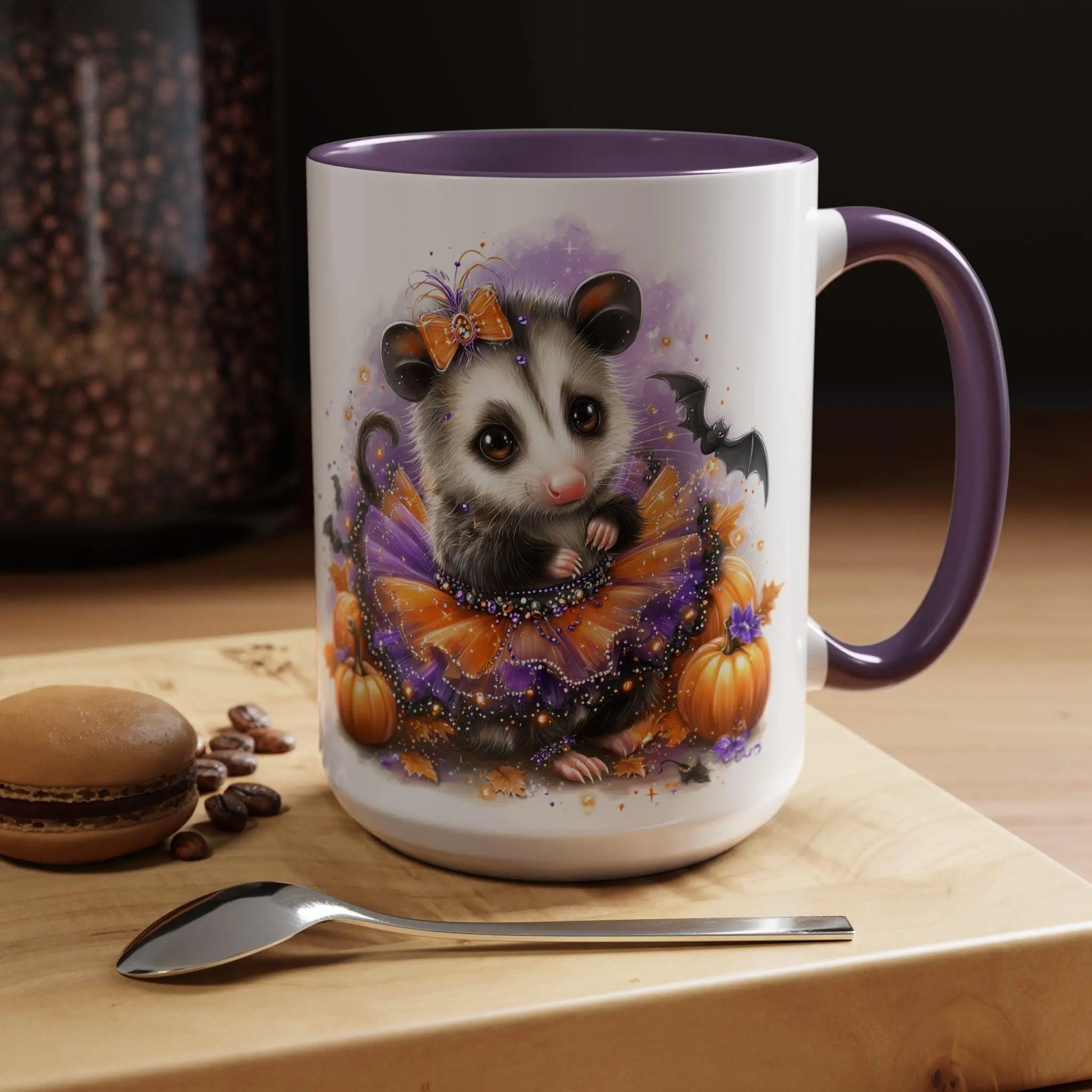 Halloween Possum Coffee Mug, Cute Seasonal Mug, Animal Lover Gift, Pumpkin Mug, Fall Decor, Cozy Drinkware Rainbow Chaos Art Studio