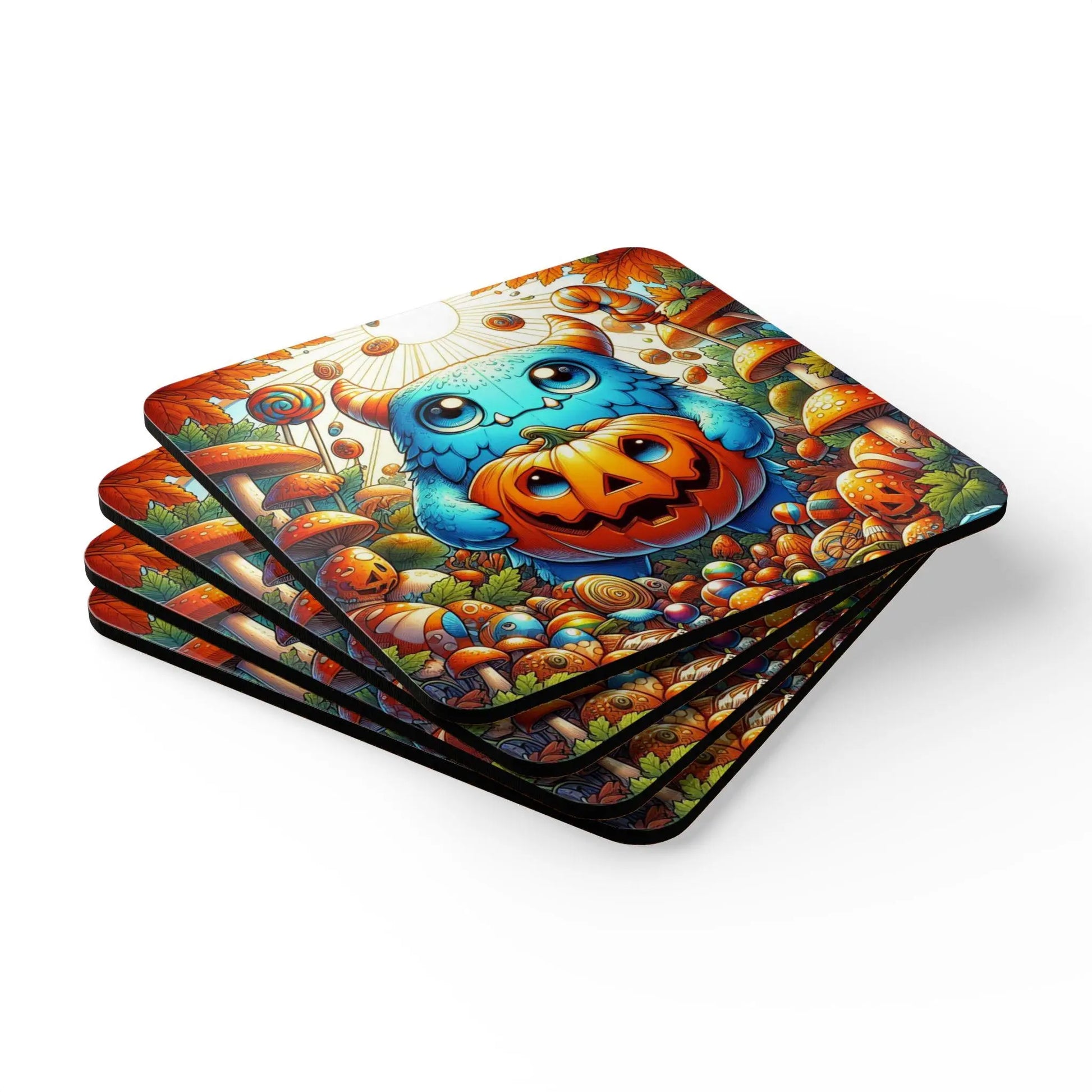 Whimsical Halloween Coaster Set, Cute Home Decor, Fall Tableware, Party Supplies, Unique Gift Idea Rainbow Chaos Art Studio