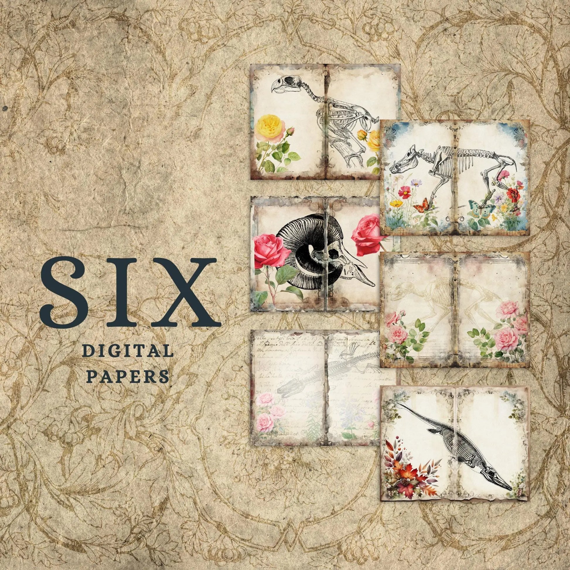 Bones & Flowers Junk Journal Paper Pack: Edwardian Ephemera (Digital Download) Rainbow Chaos Art Studio