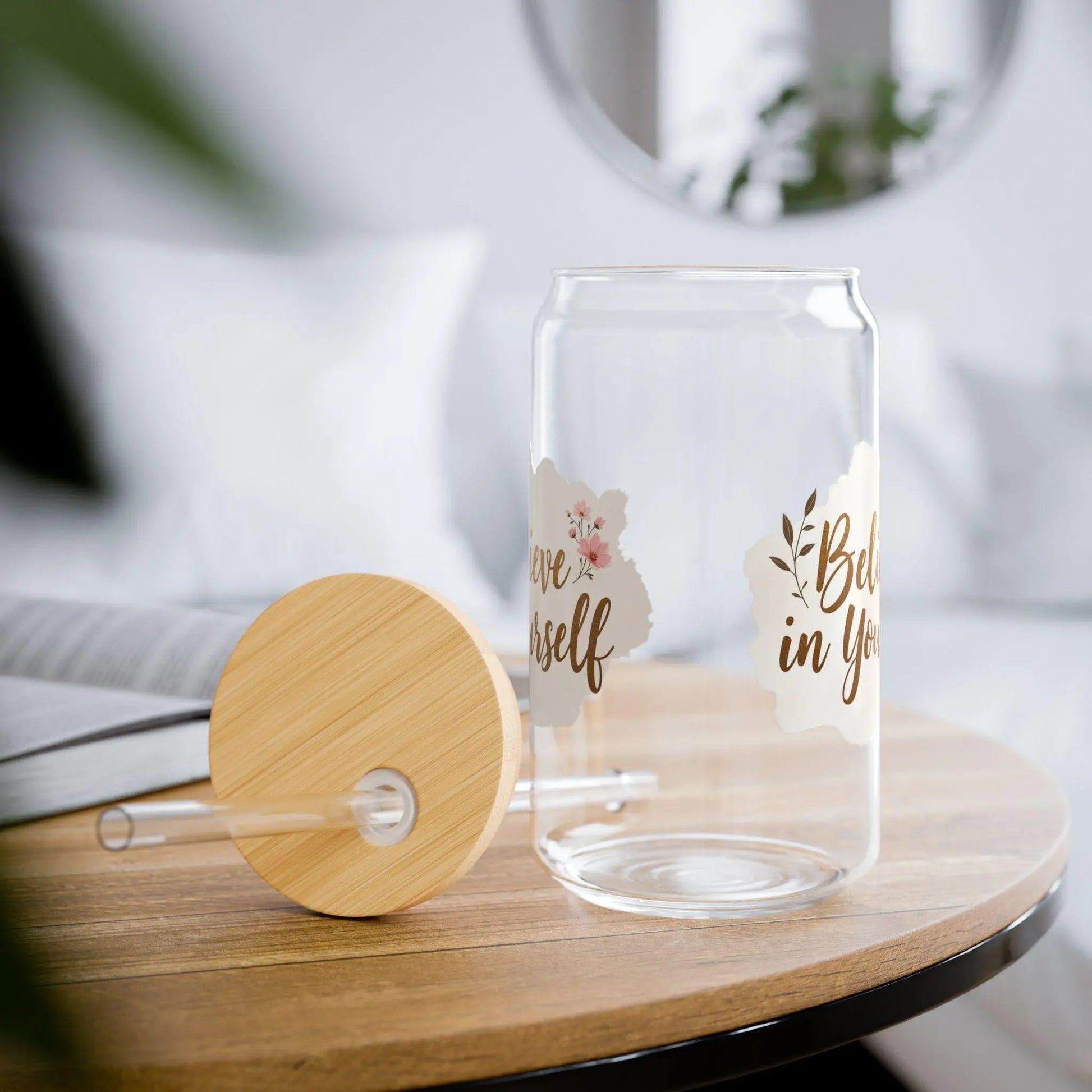 Inspirational Sipper Glass: Motivational 16oz Water Bottle with Bamboo Lid Rainbow Chaos Art Studio