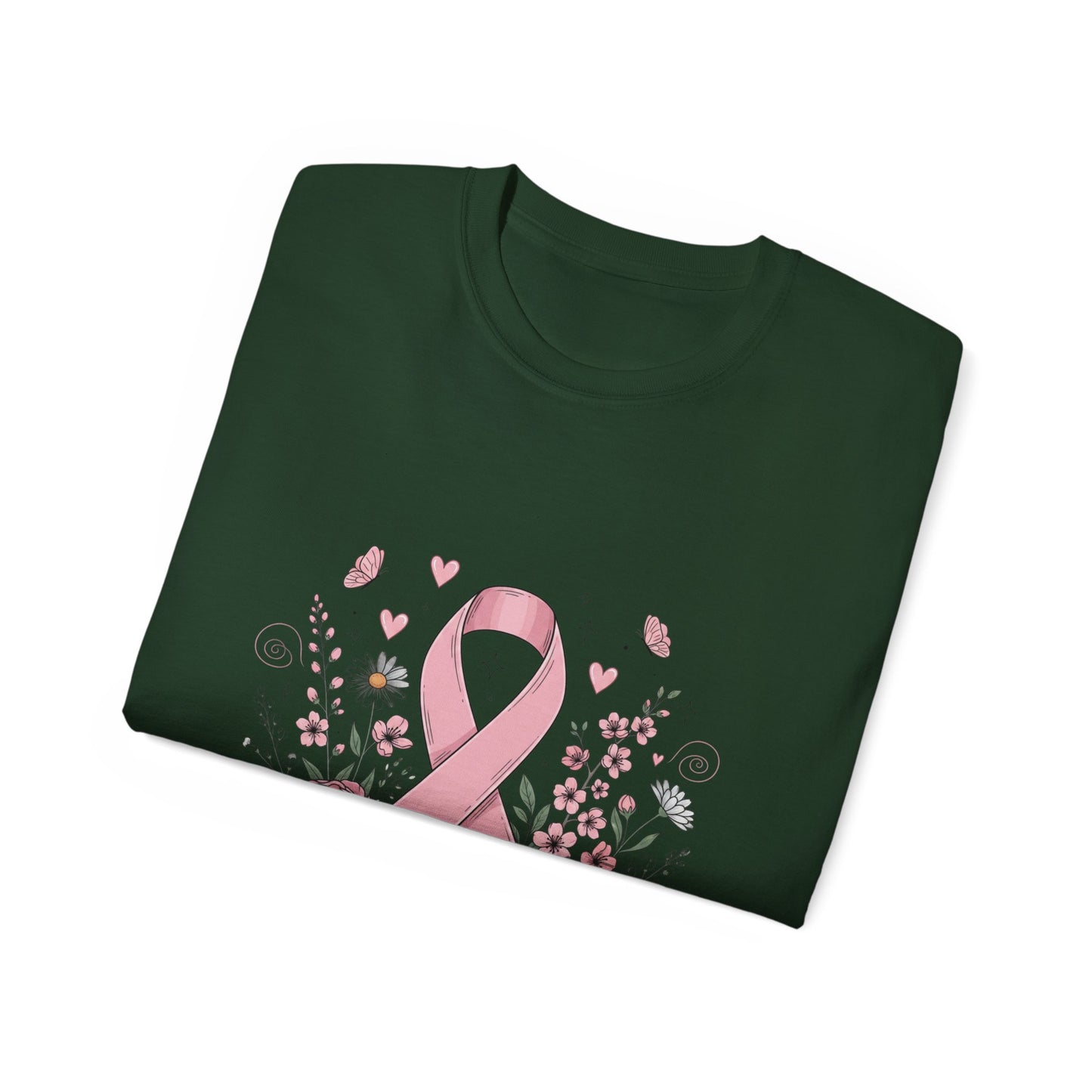 Breast Cancer Awareness Tee, Support Shirt, Floral Ribbon Design, Gift for Her, Unisex T-Shirt