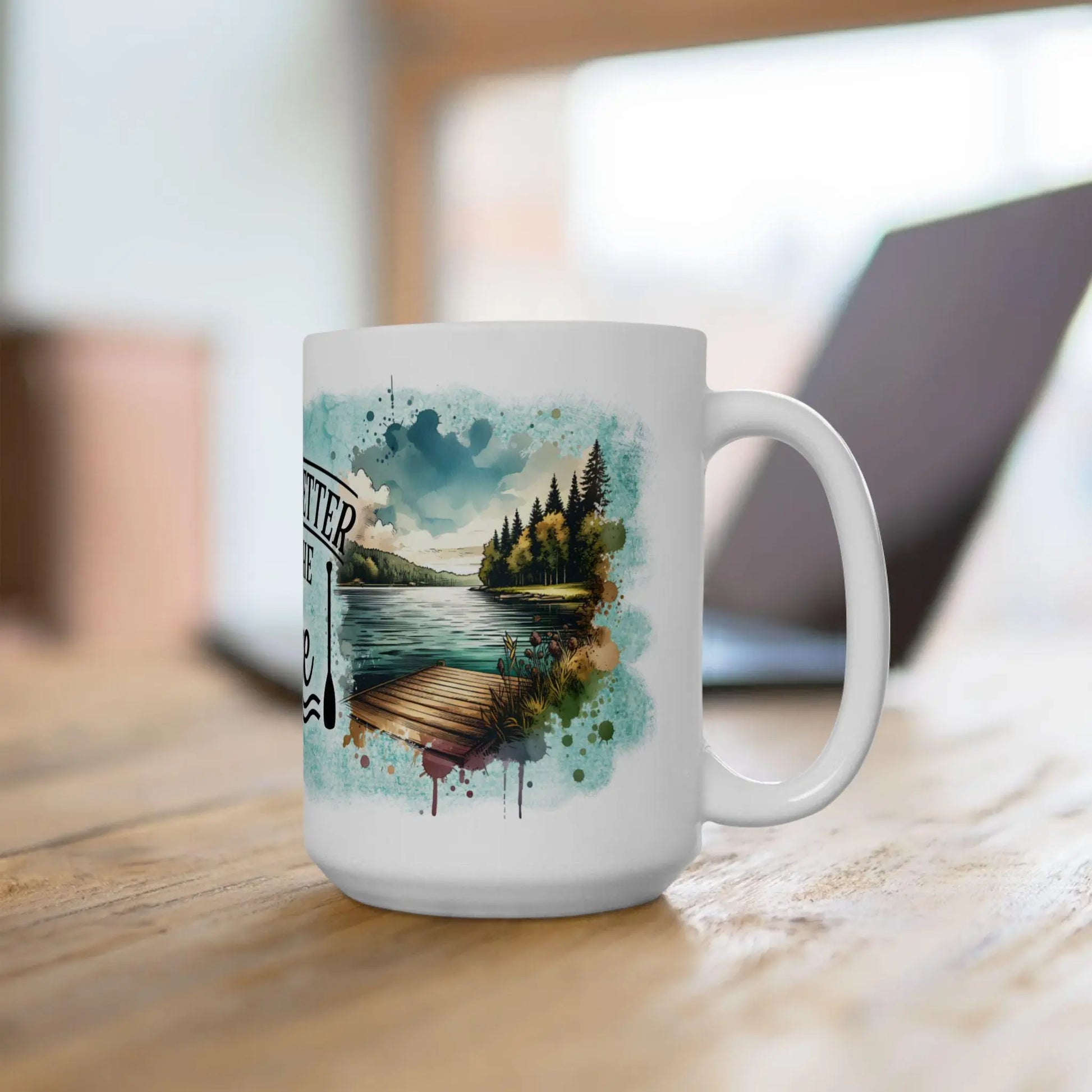 Life Is Better at the Lake Ceramic Mug Rainbow Chaos Art Studio