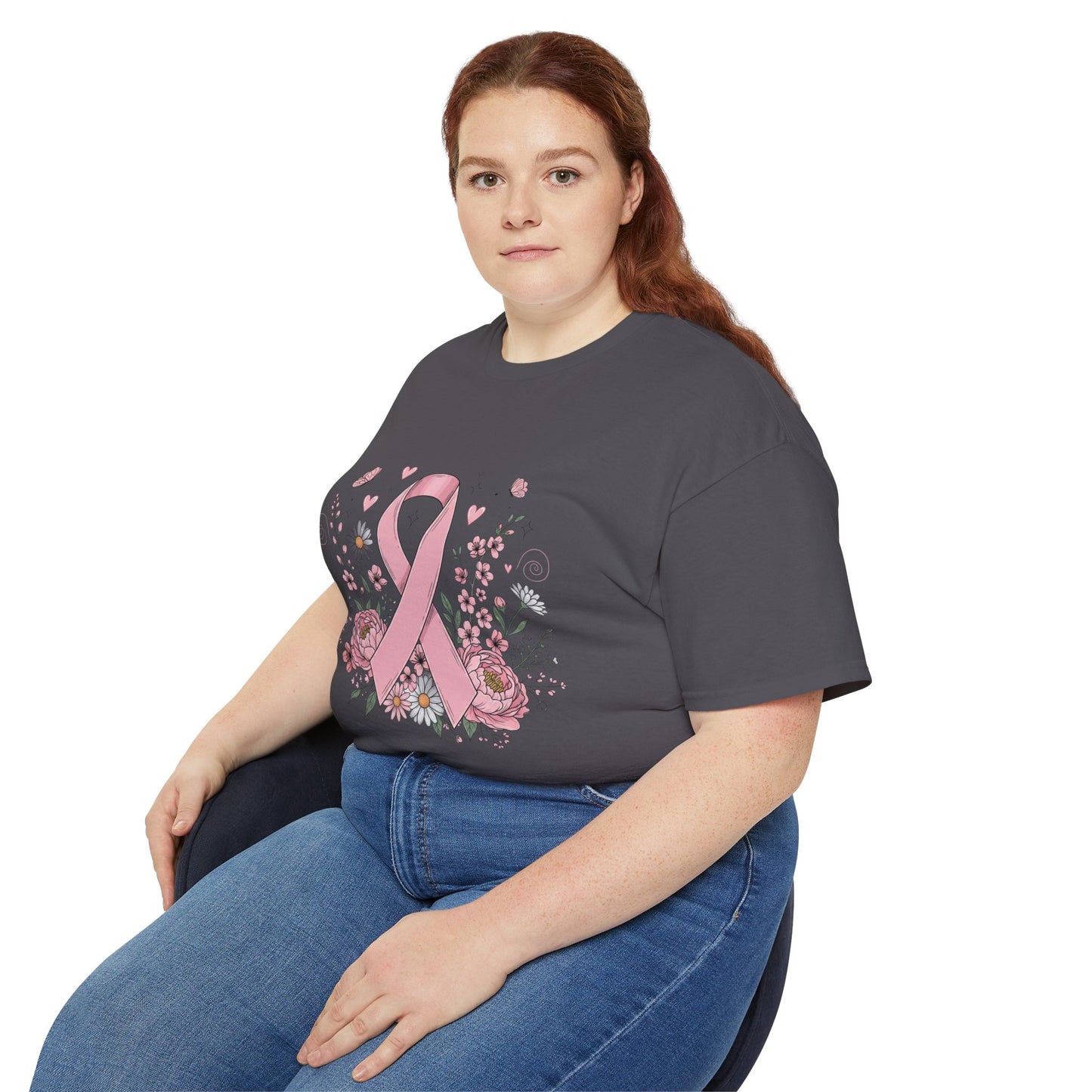 Breast Cancer Awareness Tee, Support Shirt, Floral Ribbon Design, Gift for Her, Unisex T-Shirt
