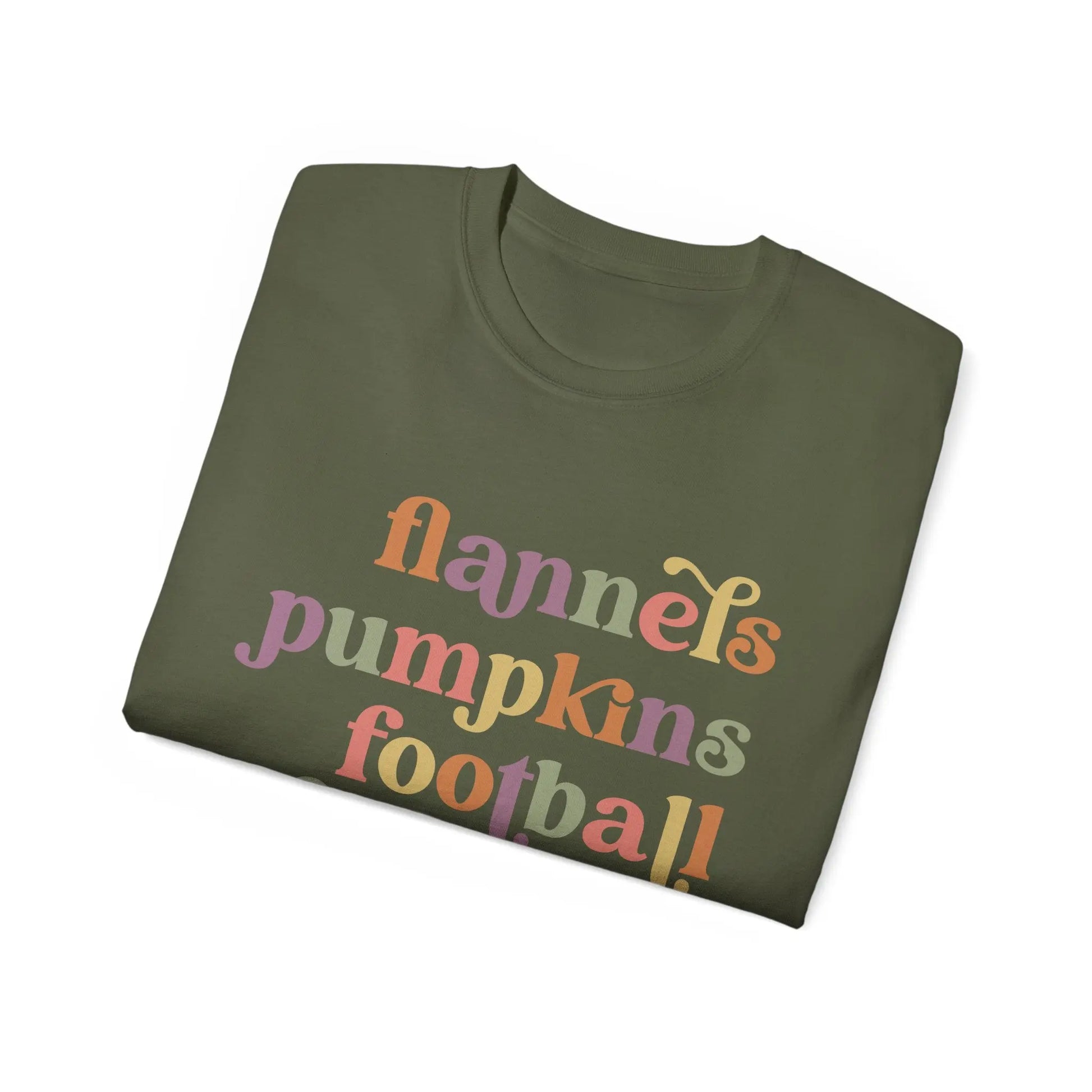 Fall Vibes Unisex Tee, Flannels Pumpkins Football Bonfires Coffee Graphic T-Shirt, Perfect for Autumn Gatherings, Cozy Apparel, Gift [...] Printify