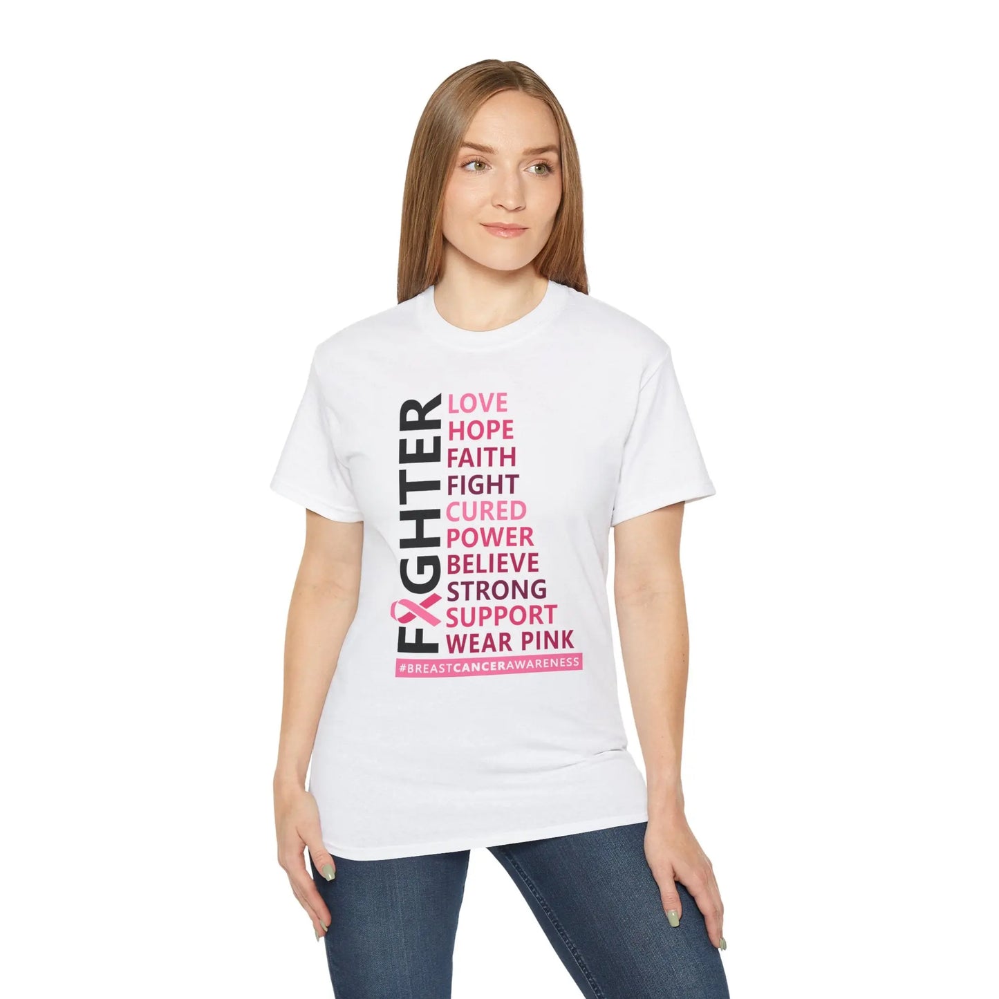 Breast Cancer Awareness Tee, Unisex Cotton T-Shirt for Supporters, Gift for Fighters and Survivors, Wear Pink for a Cause, [...] Printify