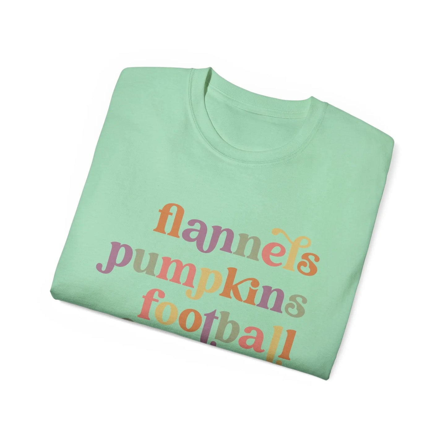 Fall Vibes Unisex Tee, Flannels Pumpkins Football Bonfires Coffee Graphic T-Shirt, Perfect for Autumn Gatherings, Cozy Apparel, Gift [...] Printify