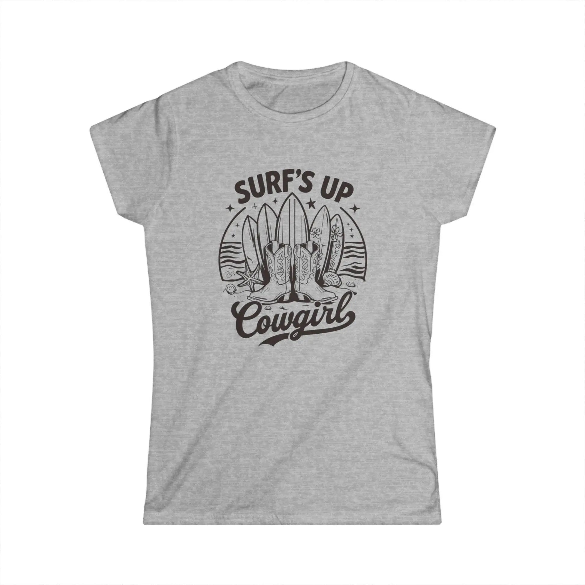 Surf's Up Cowgirl Tee: Relaxed Fit Women's Ringspun Cotton T-Shirt Rainbow Chaos Art Studio