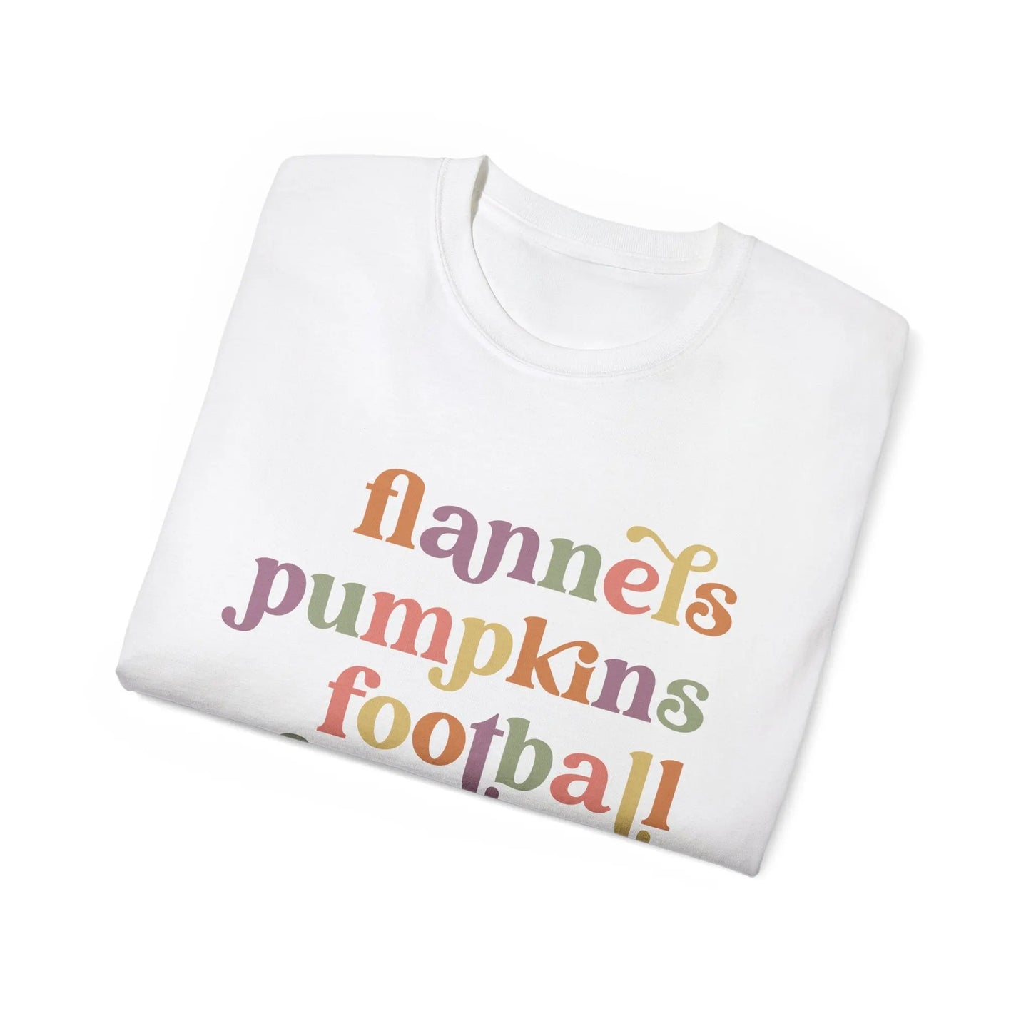 Fall Vibes Unisex Tee, Flannels Pumpkins Football Bonfires Coffee Graphic T-Shirt, Perfect for Autumn Gatherings, Cozy Apparel, Gift [...] Printify