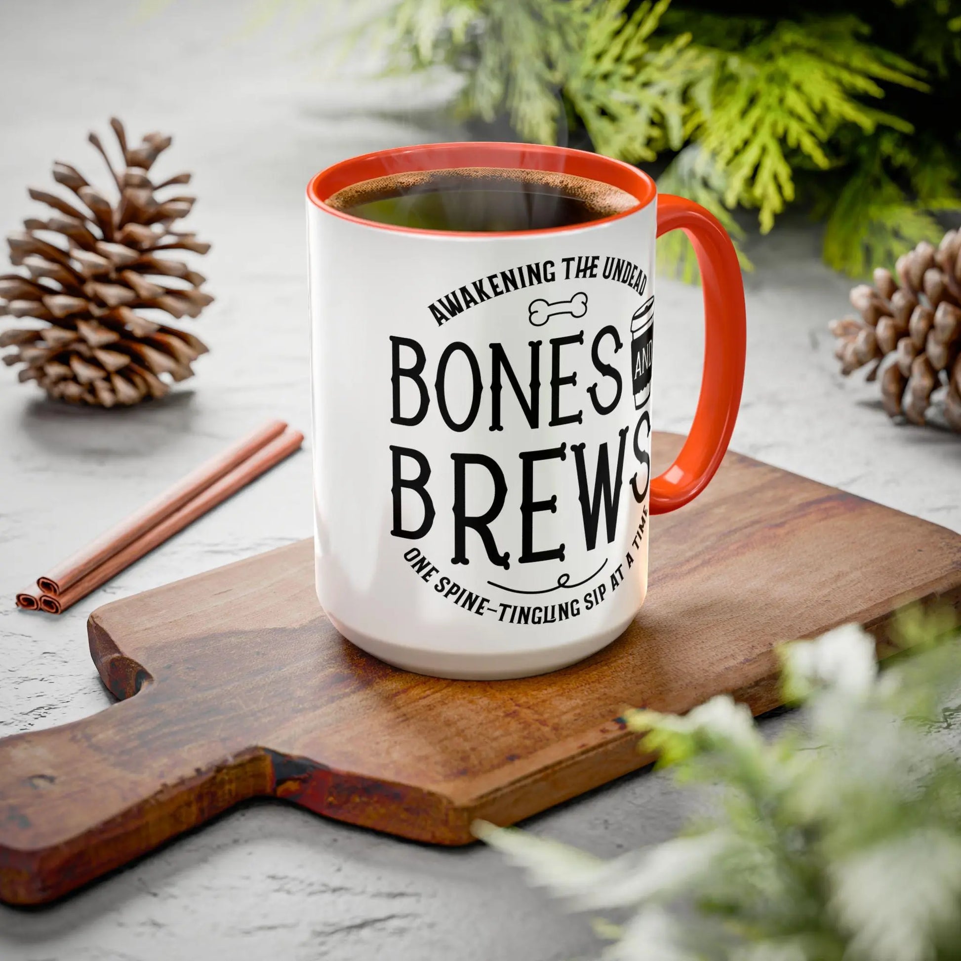 Halloween Coffee Mug: Bones and Brews Design, Colorful Ceramic Rainbow Chaos Art Studio