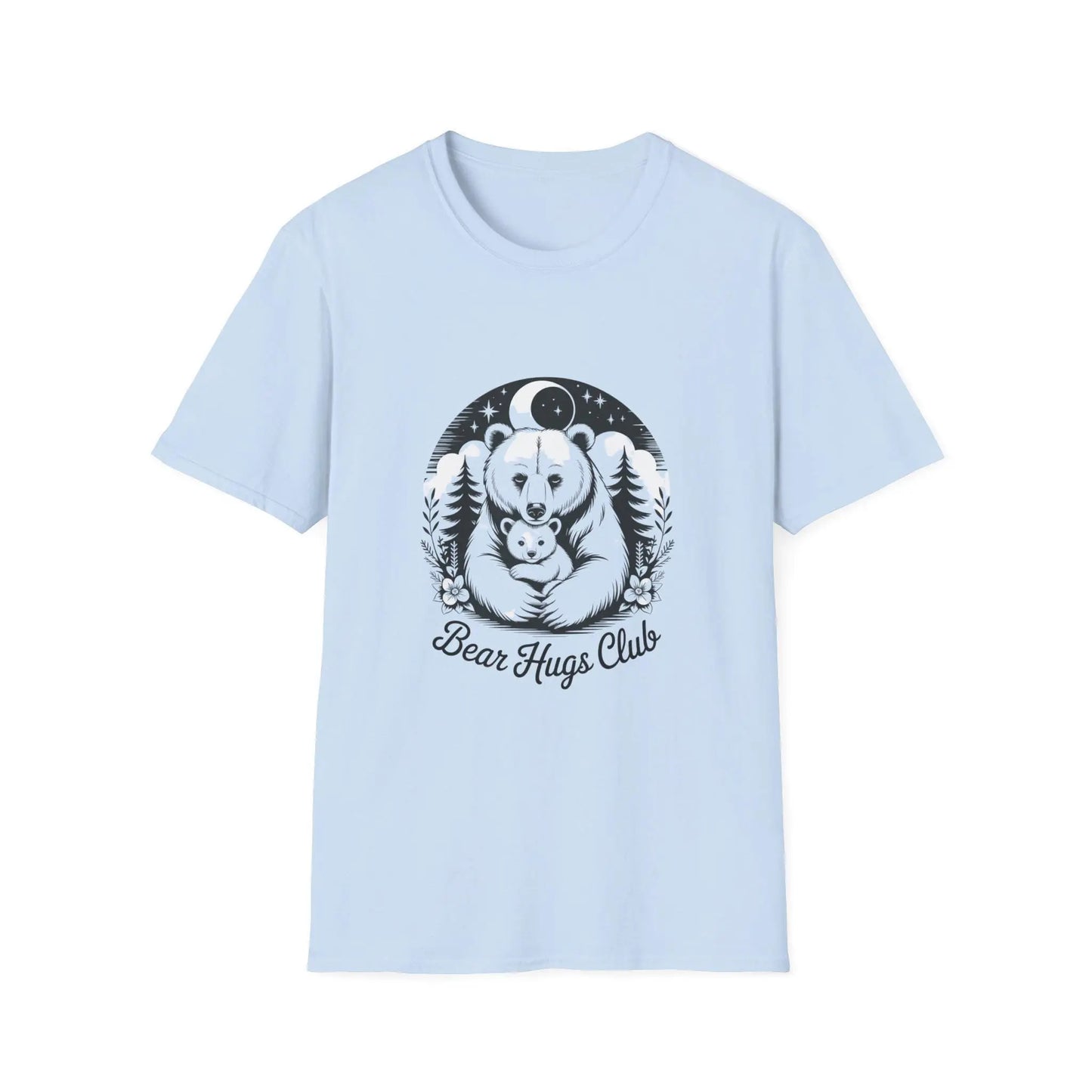 Bear Hugs Club T-Shirt: Unisex Softstyle Cotton Tee Rainbow Chaos Art Studio