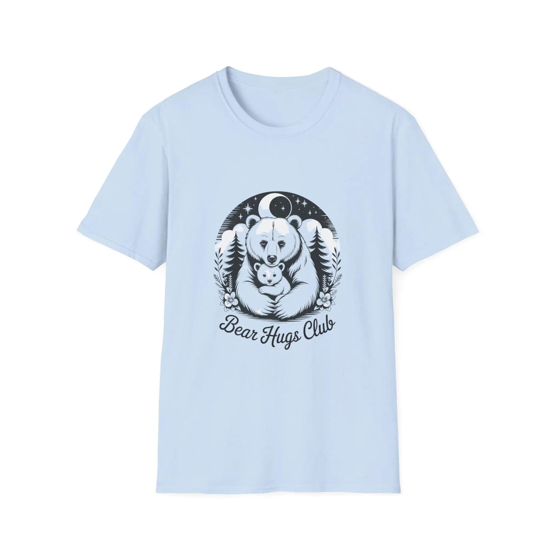 Bear Hugs Club T-Shirt: Unisex Softstyle Cotton Tee Rainbow Chaos Art Studio