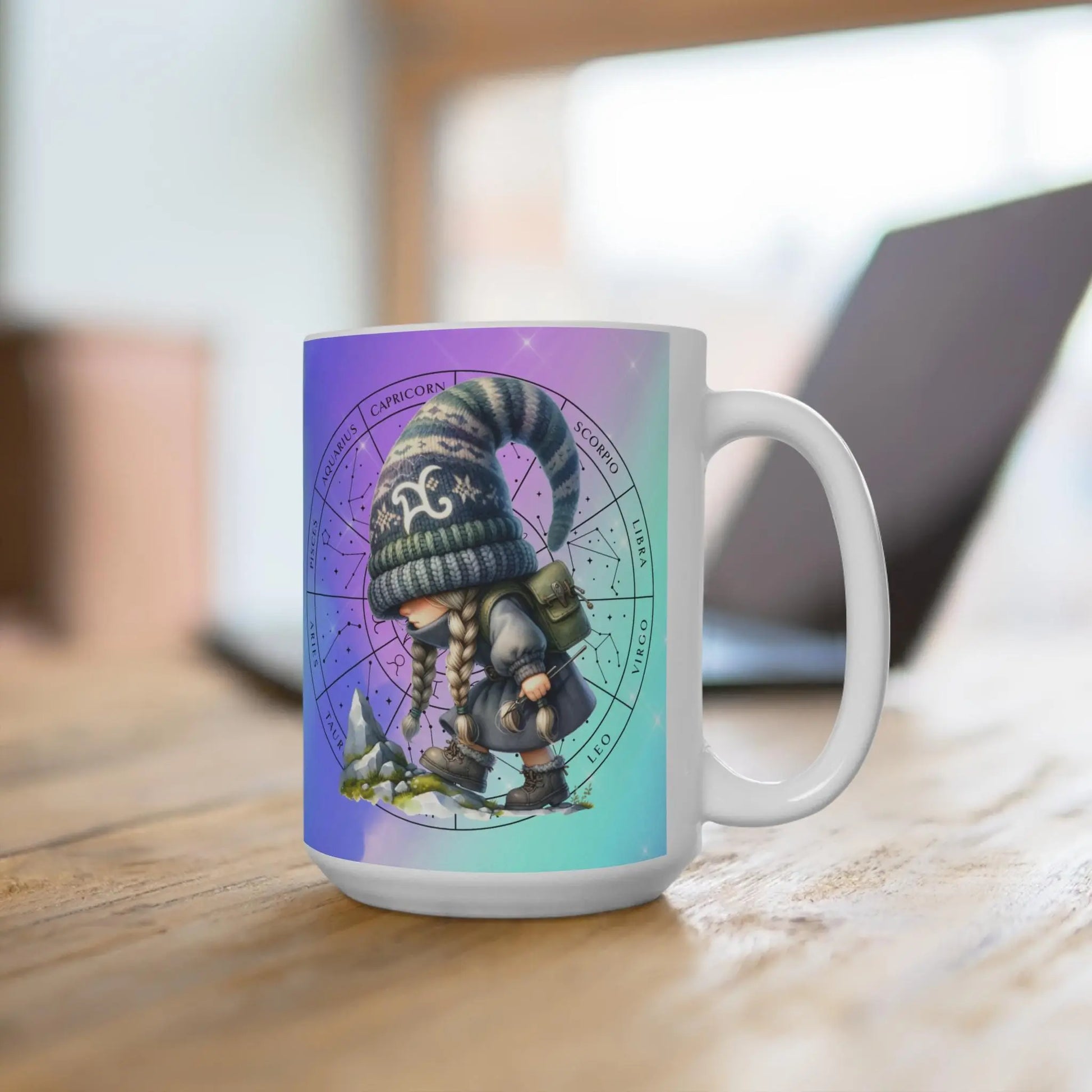 CAPRICORN - Zodiac Gnome Mug, Capricorn, Cute Coffee Cup, Birthday Gift - 15oz Ceramic Cup, Astrology Tea Mug, Personalized Drinkware Rainbow Chaos Art Studio