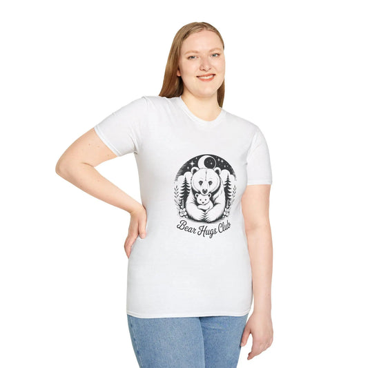 Bear Hugs Club T-Shirt: Unisex Softstyle Cotton Tee Rainbow Chaos Art Studio