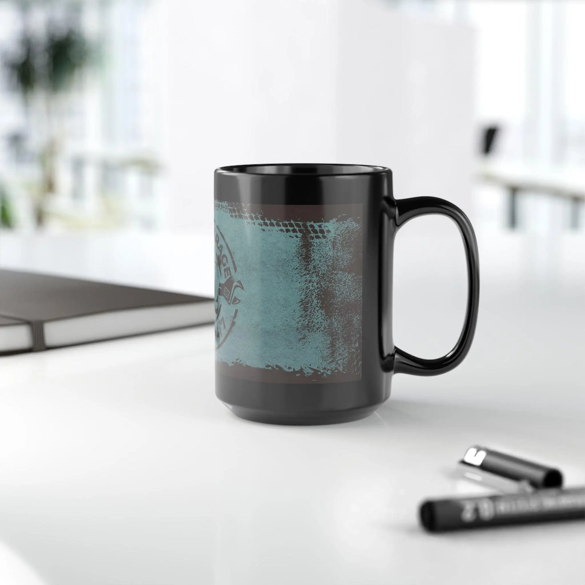 Dad's Garage Coffee Mug: 15oz Ceramic Cup for Car Lovers Rainbow Chaos Art Studio